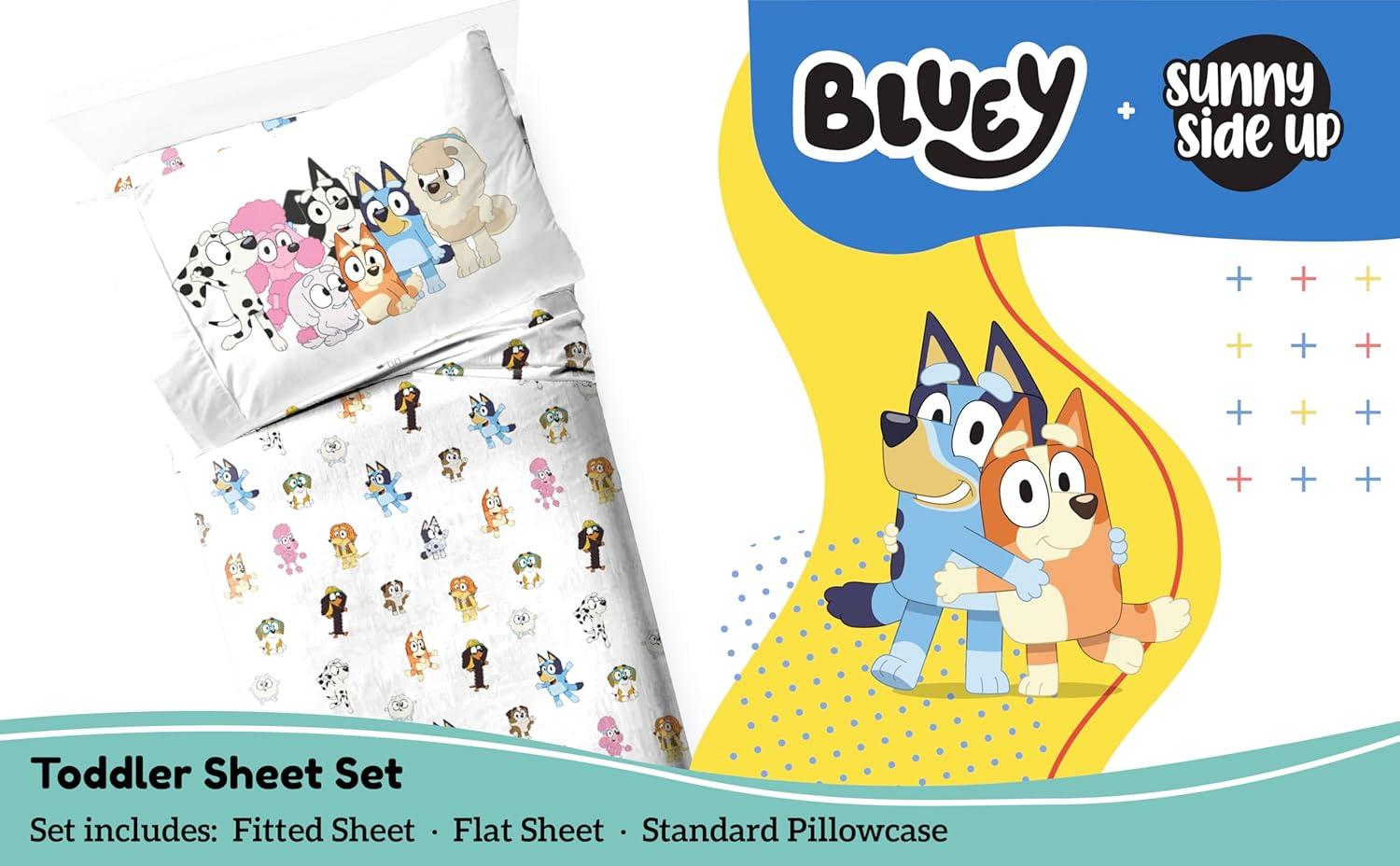 imageSunny Side Up Bluey amp Friends Full Sheet Set 4 Piece Kids Bedding Set Includes Pillow Cover Super Soft Microfiber SheetsWhite Bluey