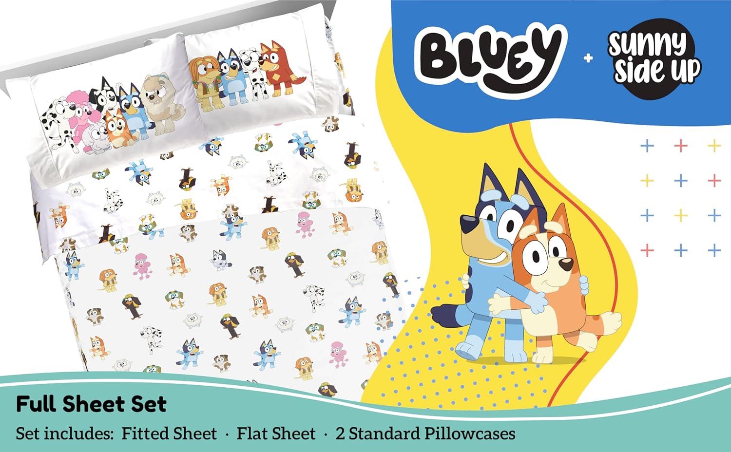 imageSunny Side Up Bluey amp Friends Full Sheet Set 4 Piece Kids Bedding Set Includes Pillow Cover Super Soft Microfiber SheetsWhite Bluey