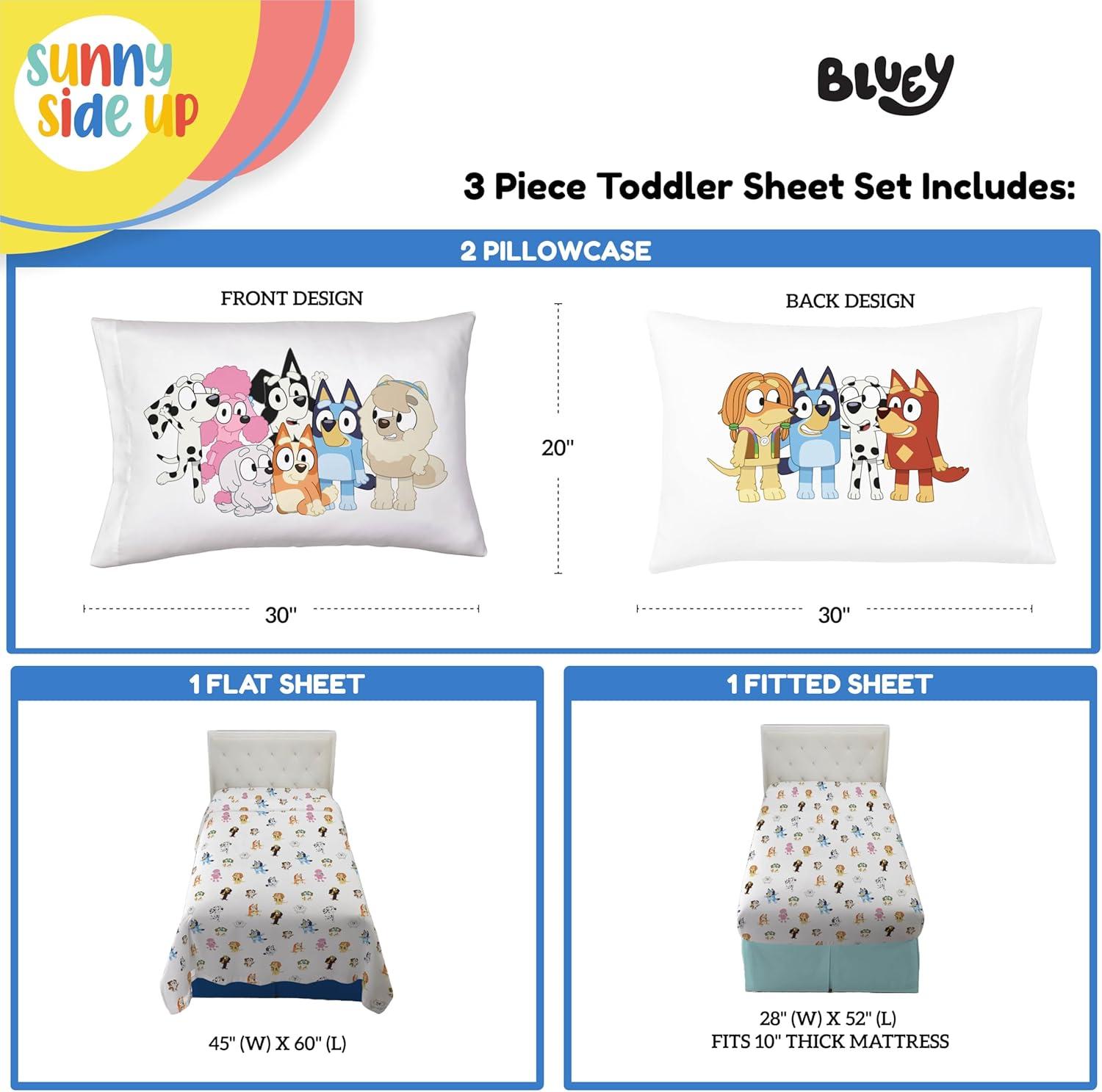 imageSunny Side Up Bluey amp Friends Full Sheet Set 4 Piece Kids Bedding Set Includes Pillow Cover Super Soft Microfiber SheetsWhite Bluey