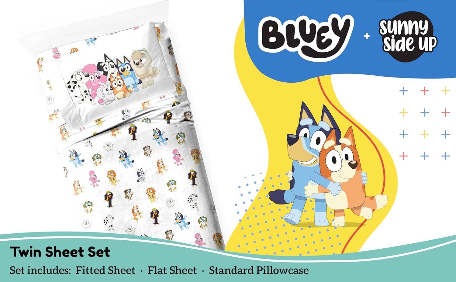 imageSunny Side Up Bluey amp Friends Full Sheet Set 4 Piece Kids Bedding Set Includes Pillow Cover Super Soft Microfiber SheetsWhite Bluey