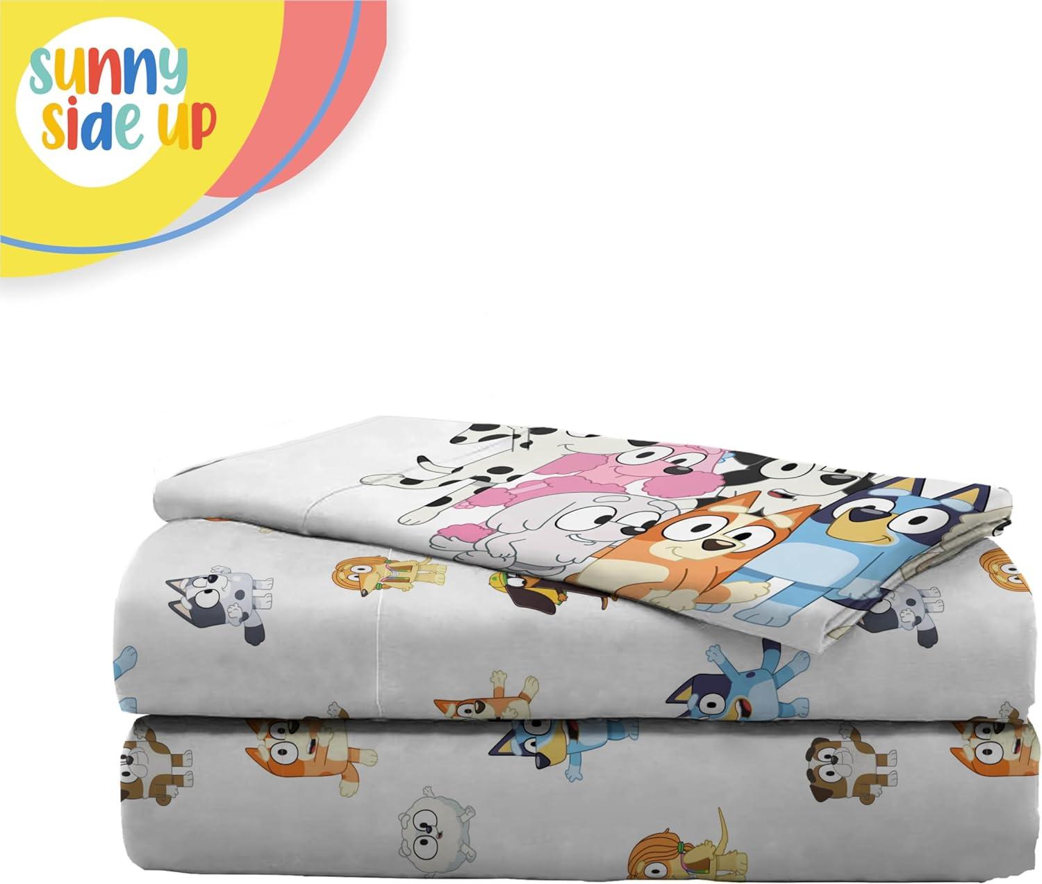 imageSunny Side Up Bluey amp Friends Full Sheet Set 4 Piece Kids Bedding Set Includes Pillow Cover Super Soft Microfiber SheetsWhite Bluey