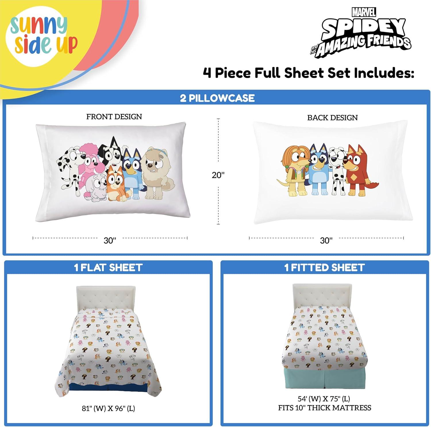 imageSunny Side Up Bluey amp Friends Full Sheet Set 4 Piece Kids Bedding Set Includes Pillow Cover Super Soft Microfiber SheetsWhite Bluey