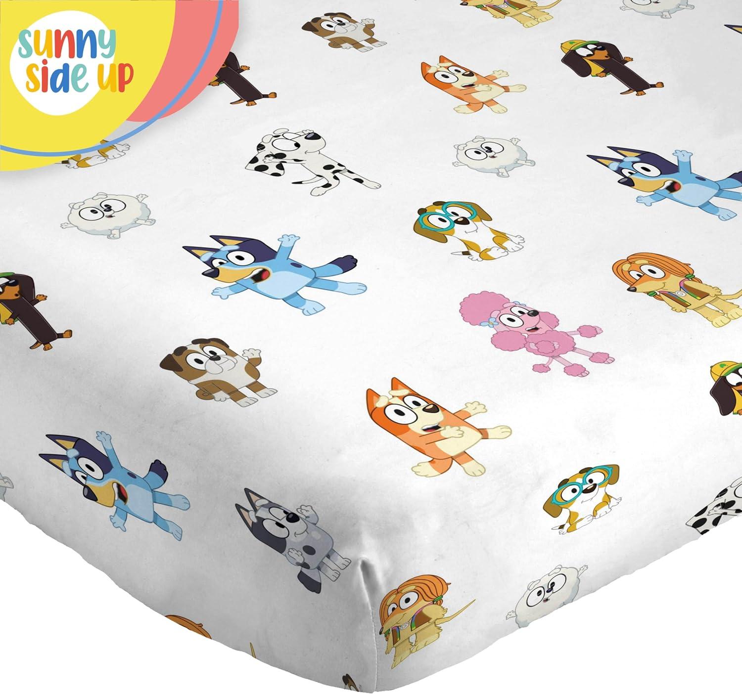 imageSunny Side Up Bluey amp Friends Full Sheet Set 4 Piece Kids Bedding Set Includes Pillow Cover Super Soft Microfiber SheetsWhite Bluey