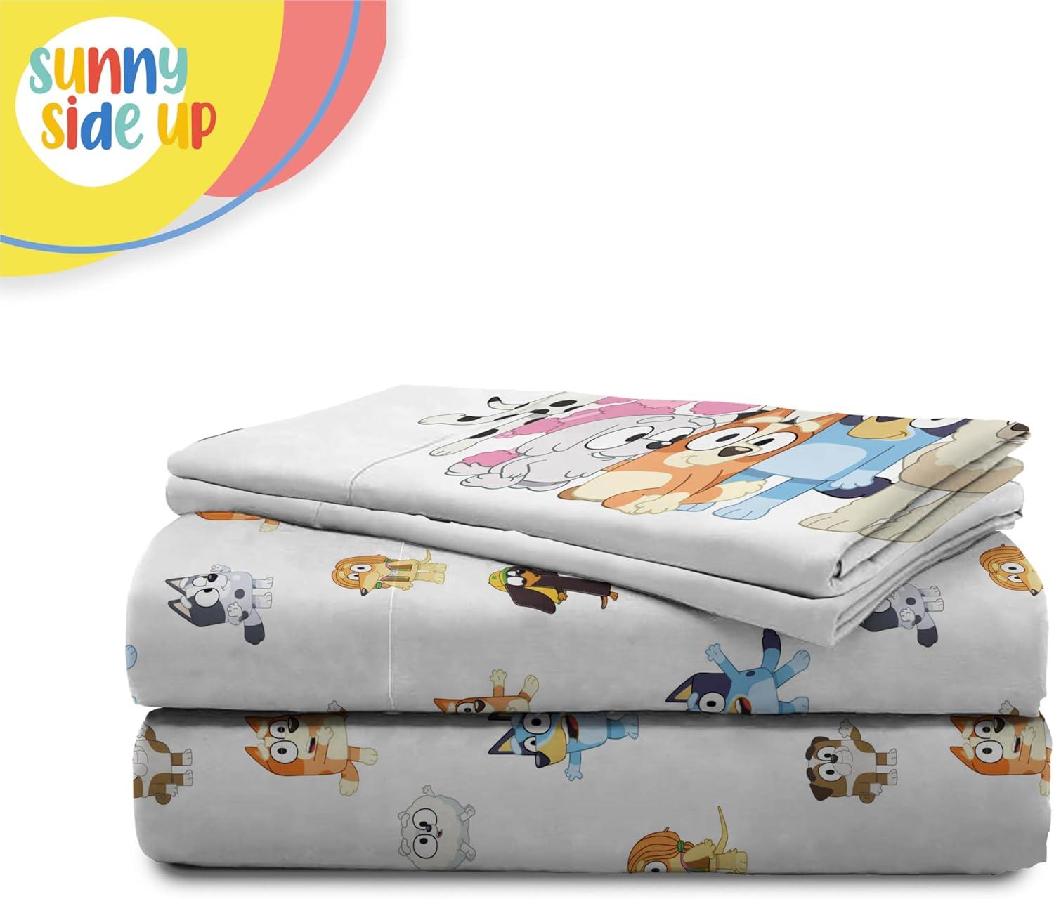 imageSunny Side Up Bluey amp Friends Full Sheet Set 4 Piece Kids Bedding Set Includes Pillow Cover Super Soft Microfiber SheetsWhite Bluey