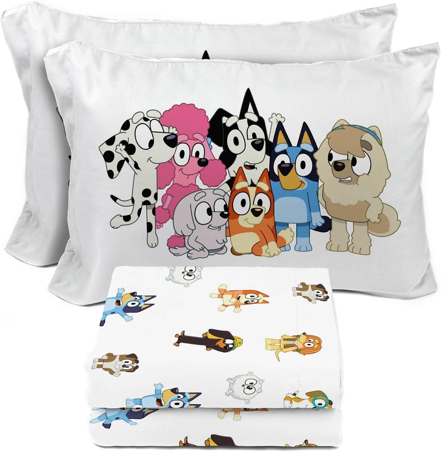 imageSunny Side Up Bluey amp Friends Full Sheet Set 4 Piece Kids Bedding Set Includes Pillow Cover Super Soft Microfiber SheetsWhite Bluey