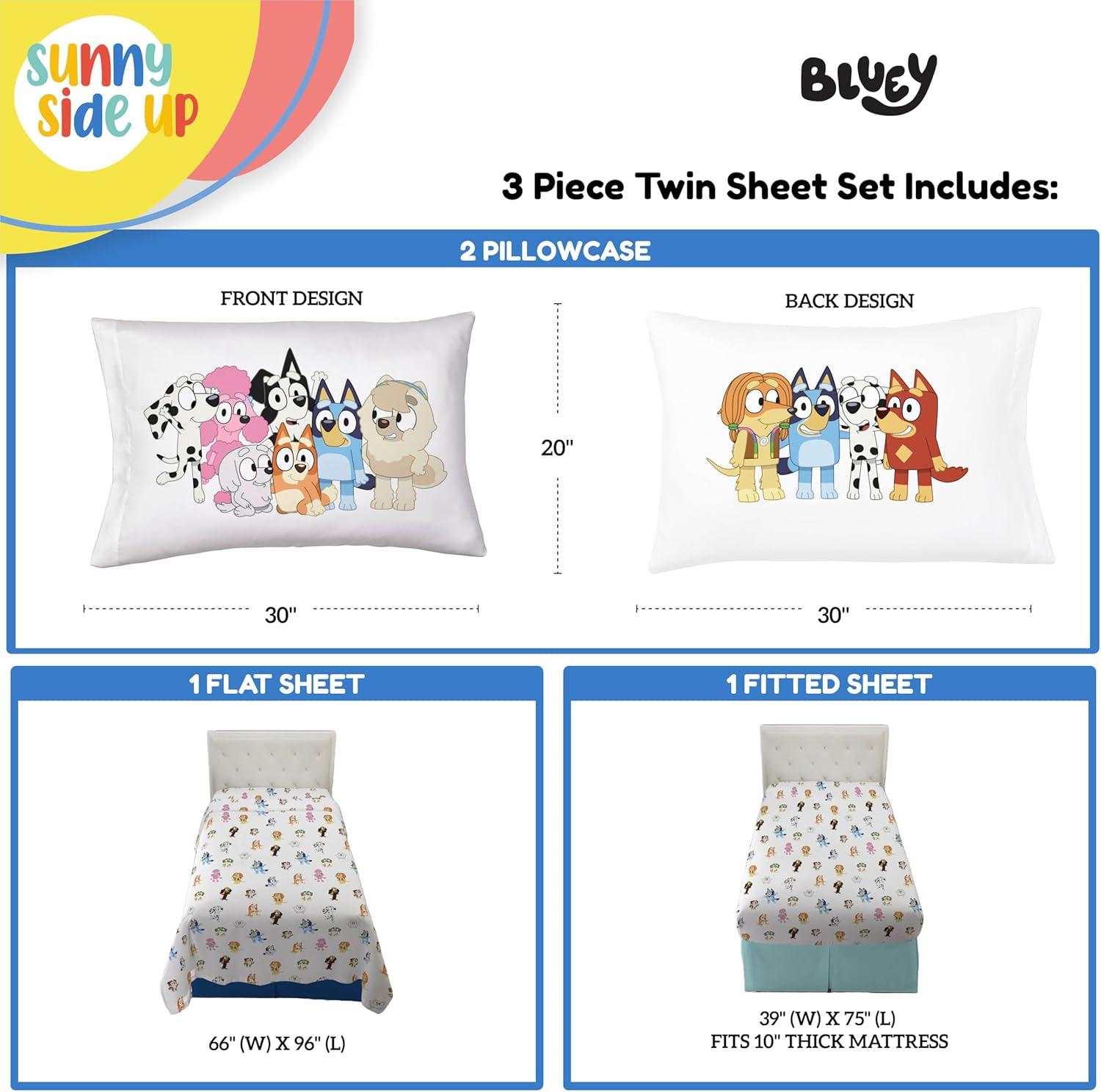 imageSunny Side Up Bluey amp Friends Full Sheet Set 4 Piece Kids Bedding Set Includes Pillow Cover Super Soft Microfiber SheetsWhite Bluey