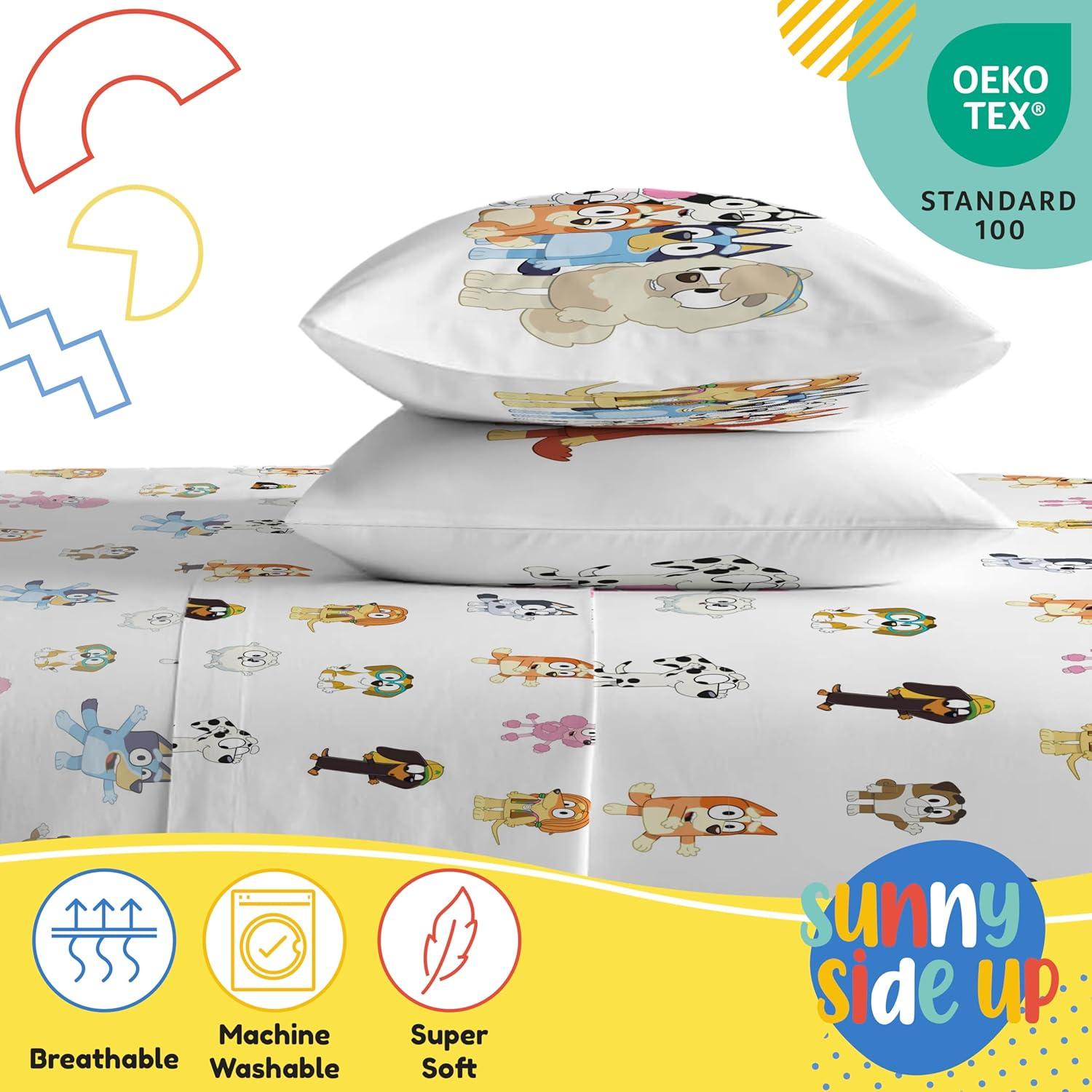 imageSunny Side Up Bluey amp Friends Full Sheet Set 4 Piece Kids Bedding Set Includes Pillow Cover Super Soft Microfiber SheetsWhite Bluey