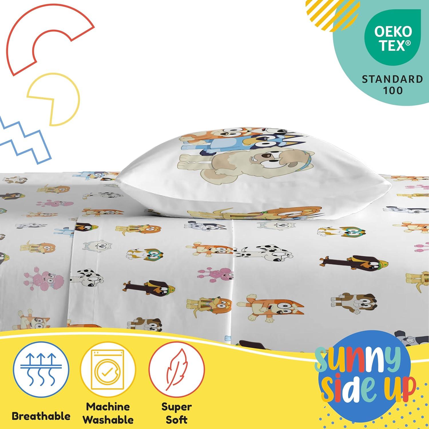 imageSunny Side Up Bluey amp Friends Full Sheet Set 4 Piece Kids Bedding Set Includes Pillow Cover Super Soft Microfiber SheetsWhite Bluey