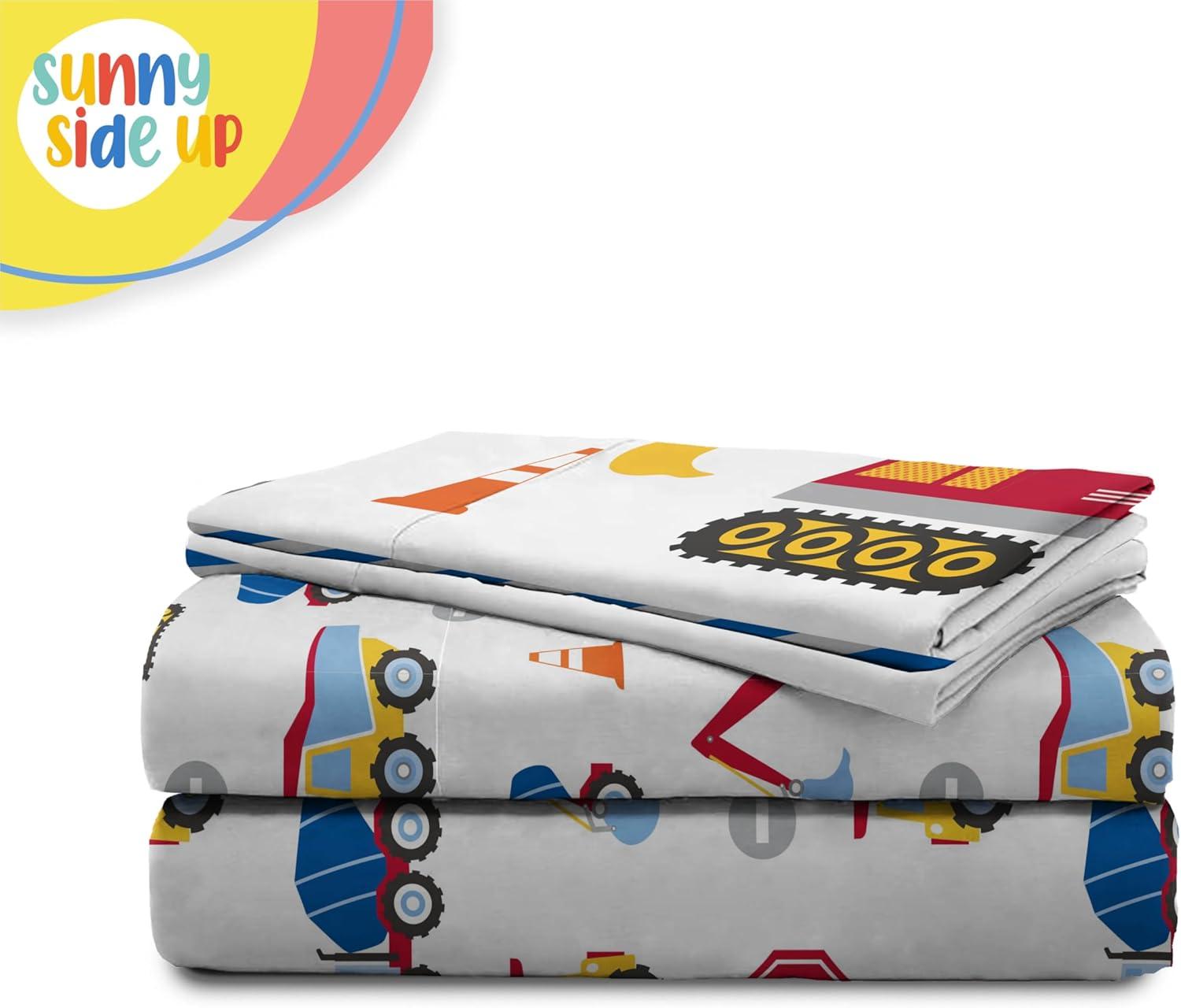imageSunny Side Up Bluey amp Friends Full Sheet Set 4 Piece Kids Bedding Set Includes Pillow Cover Super Soft Microfiber SheetsWhite Construction Zone