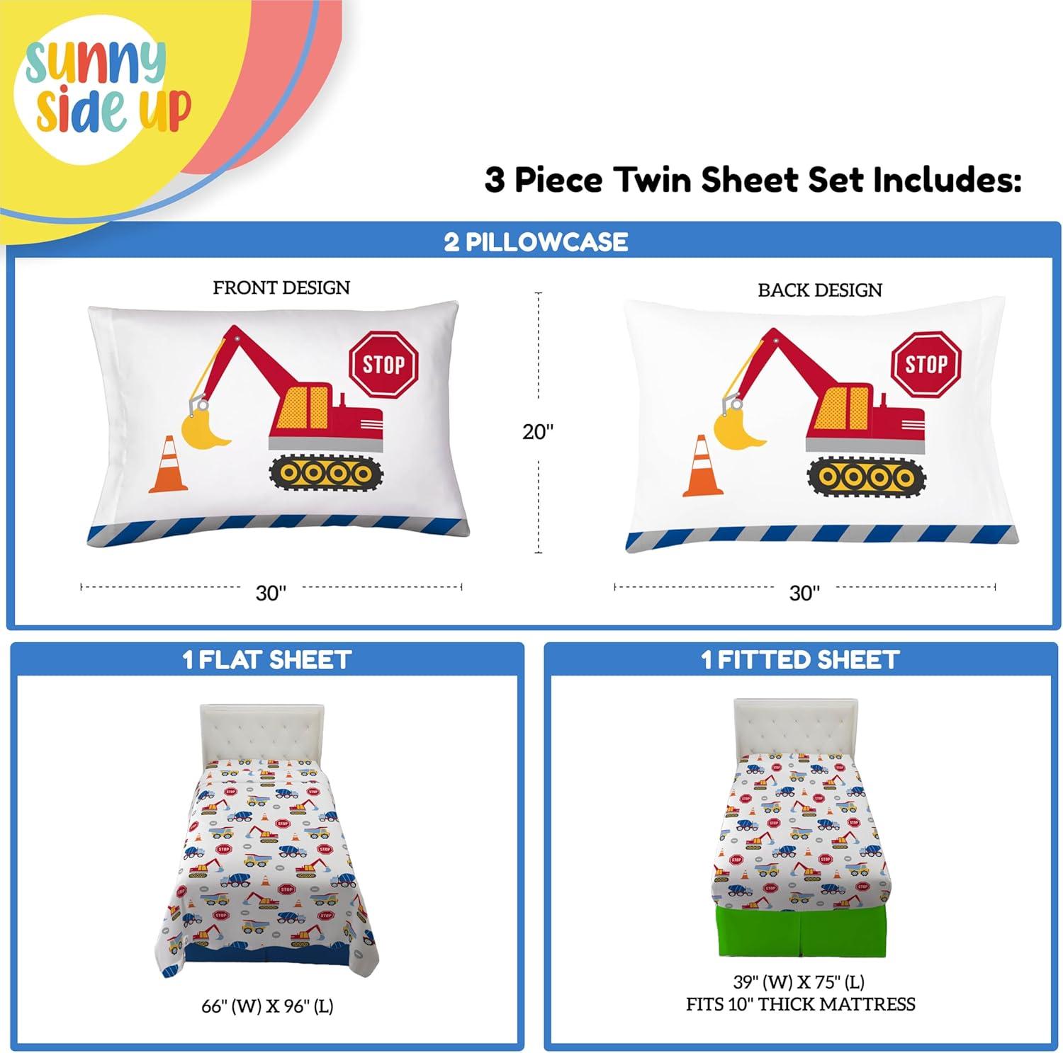 imageSunny Side Up Bluey amp Friends Full Sheet Set 4 Piece Kids Bedding Set Includes Pillow Cover Super Soft Microfiber SheetsWhite Construction Zone