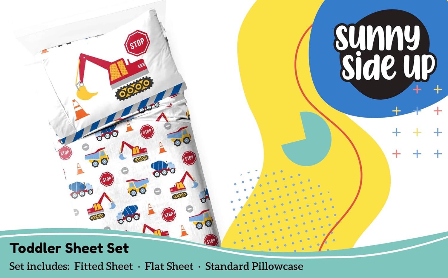imageSunny Side Up Bluey amp Friends Full Sheet Set 4 Piece Kids Bedding Set Includes Pillow Cover Super Soft Microfiber SheetsWhite Construction Zone