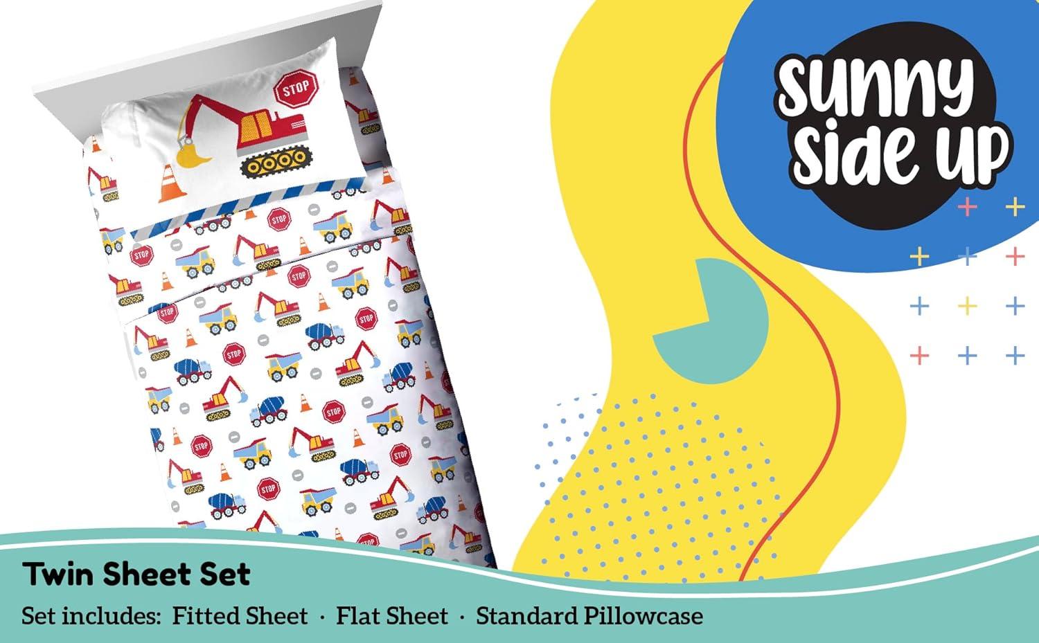 imageSunny Side Up Bluey amp Friends Full Sheet Set 4 Piece Kids Bedding Set Includes Pillow Cover Super Soft Microfiber SheetsWhite Construction Zone