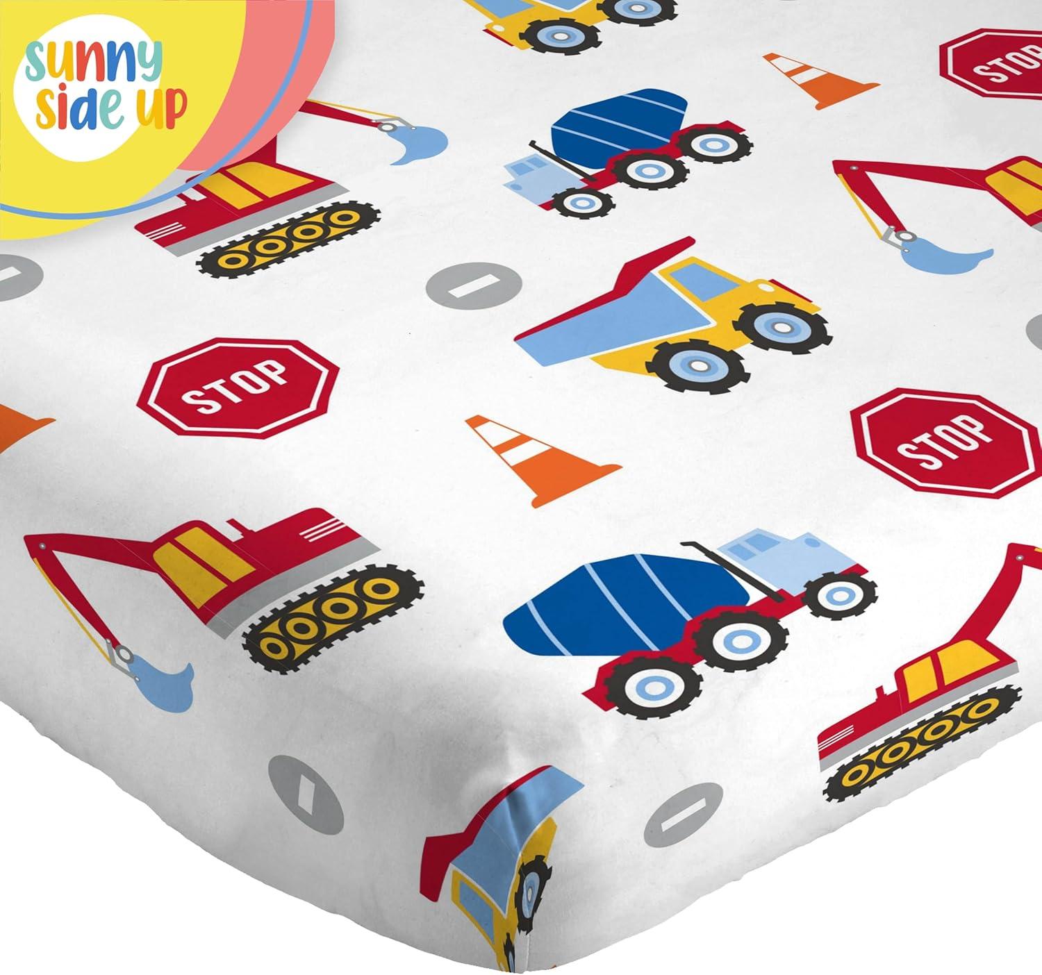 imageSunny Side Up Bluey amp Friends Full Sheet Set 4 Piece Kids Bedding Set Includes Pillow Cover Super Soft Microfiber SheetsWhite Construction Zone