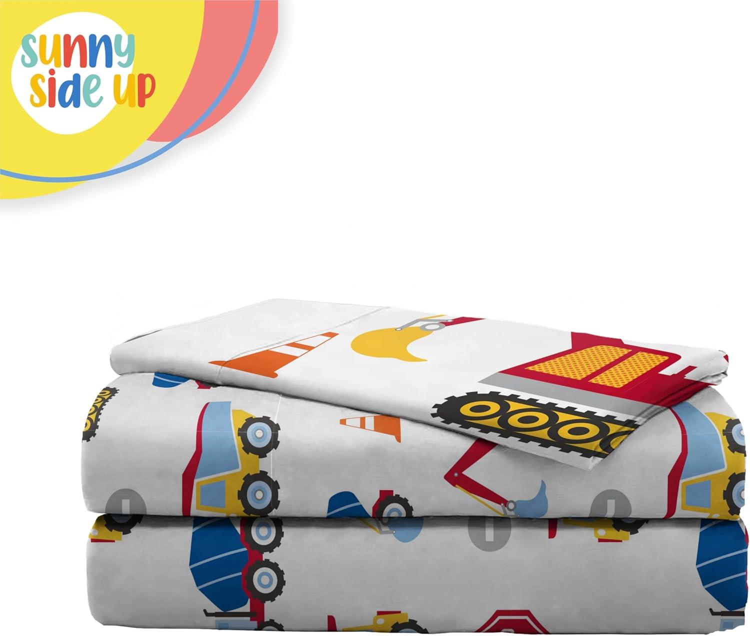imageSunny Side Up Bluey amp Friends Full Sheet Set 4 Piece Kids Bedding Set Includes Pillow Cover Super Soft Microfiber SheetsWhite Construction Zone