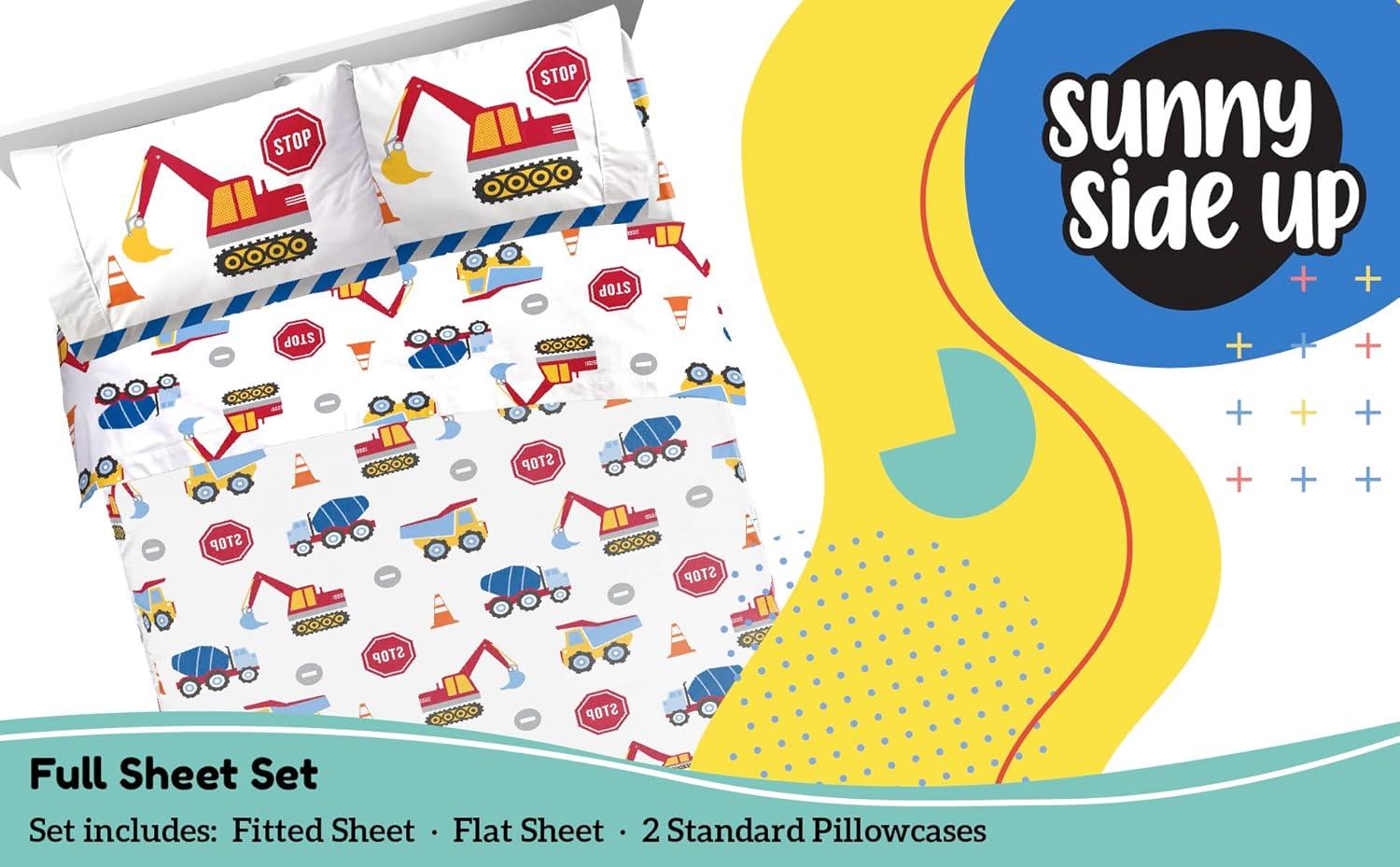 imageSunny Side Up Bluey amp Friends Full Sheet Set 4 Piece Kids Bedding Set Includes Pillow Cover Super Soft Microfiber SheetsWhite Construction Zone