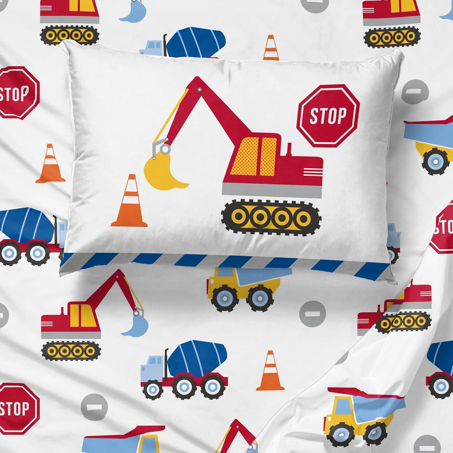 imageSunny Side Up Bluey amp Friends Full Sheet Set 4 Piece Kids Bedding Set Includes Pillow Cover Super Soft Microfiber SheetsWhite Construction Zone