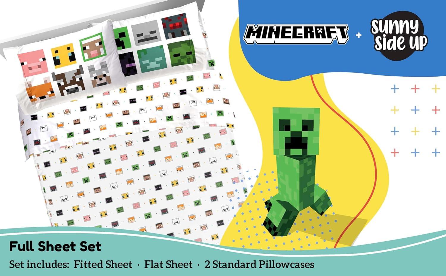 imageSunny Side Up Bluey amp Friends Full Sheet Set 4 Piece Kids Bedding Set Includes Pillow Cover Super Soft Microfiber SheetsWhite Minecraft