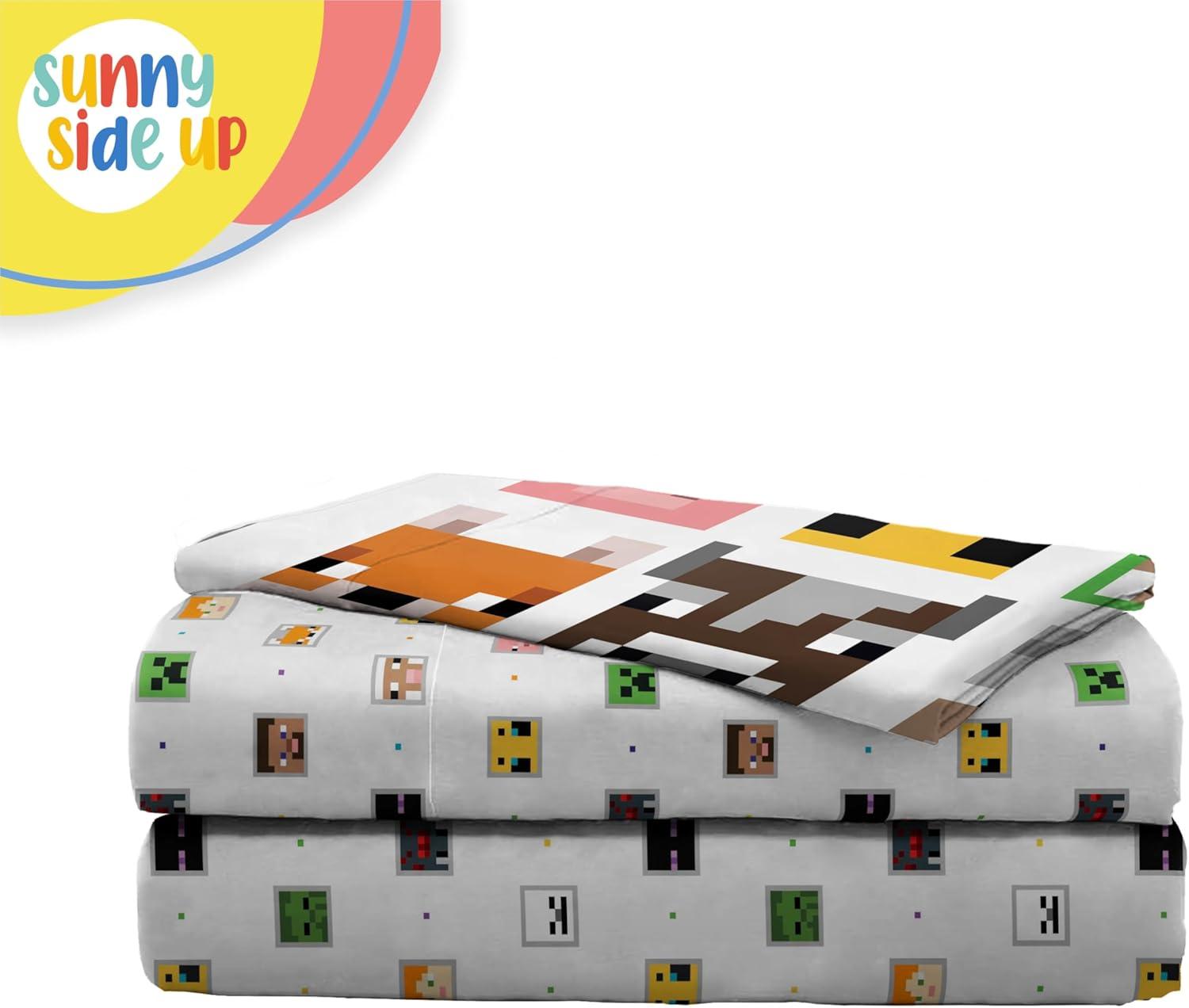 imageSunny Side Up Bluey amp Friends Full Sheet Set 4 Piece Kids Bedding Set Includes Pillow Cover Super Soft Microfiber SheetsWhite Minecraft