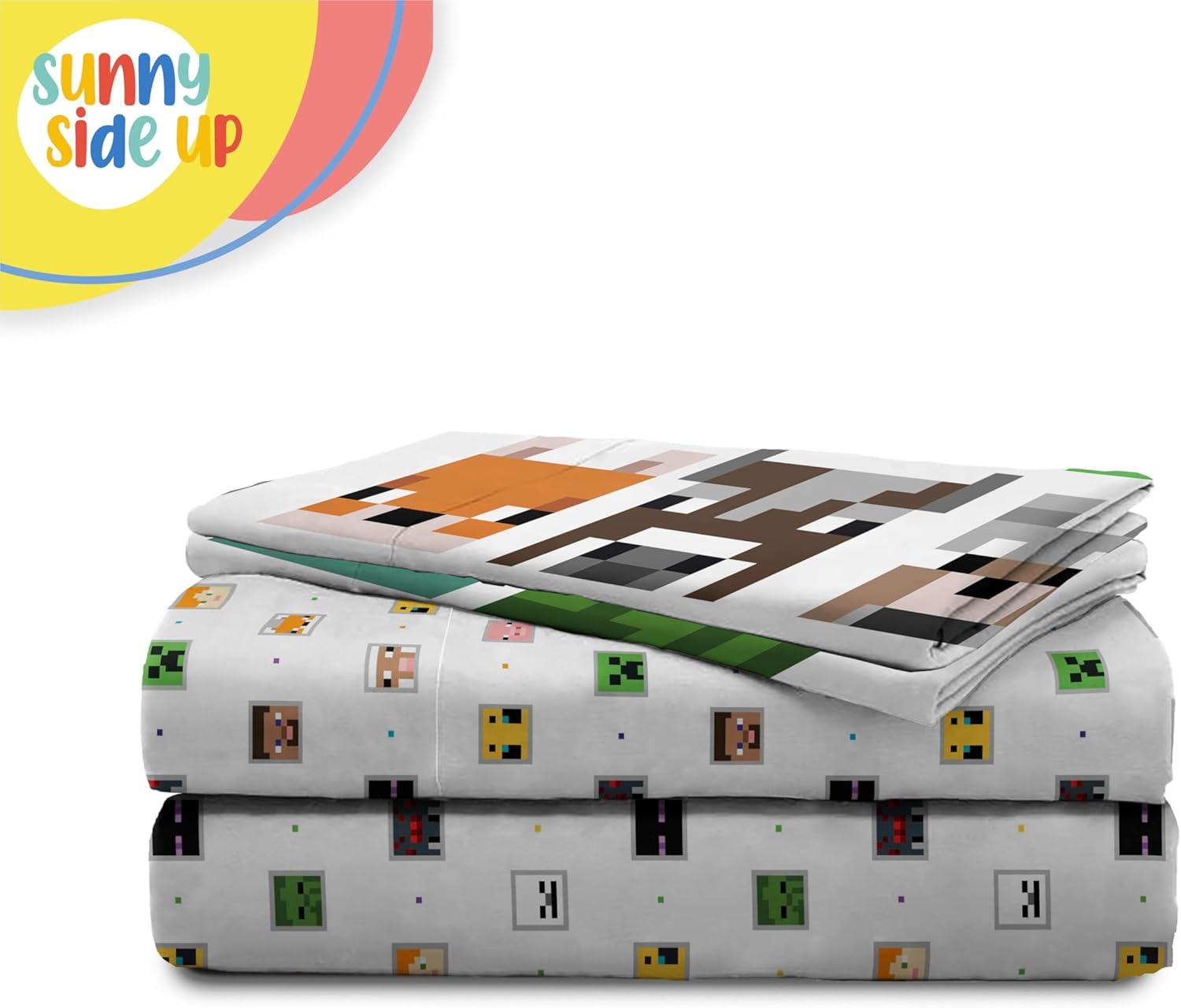 imageSunny Side Up Bluey amp Friends Full Sheet Set 4 Piece Kids Bedding Set Includes Pillow Cover Super Soft Microfiber SheetsWhite Minecraft