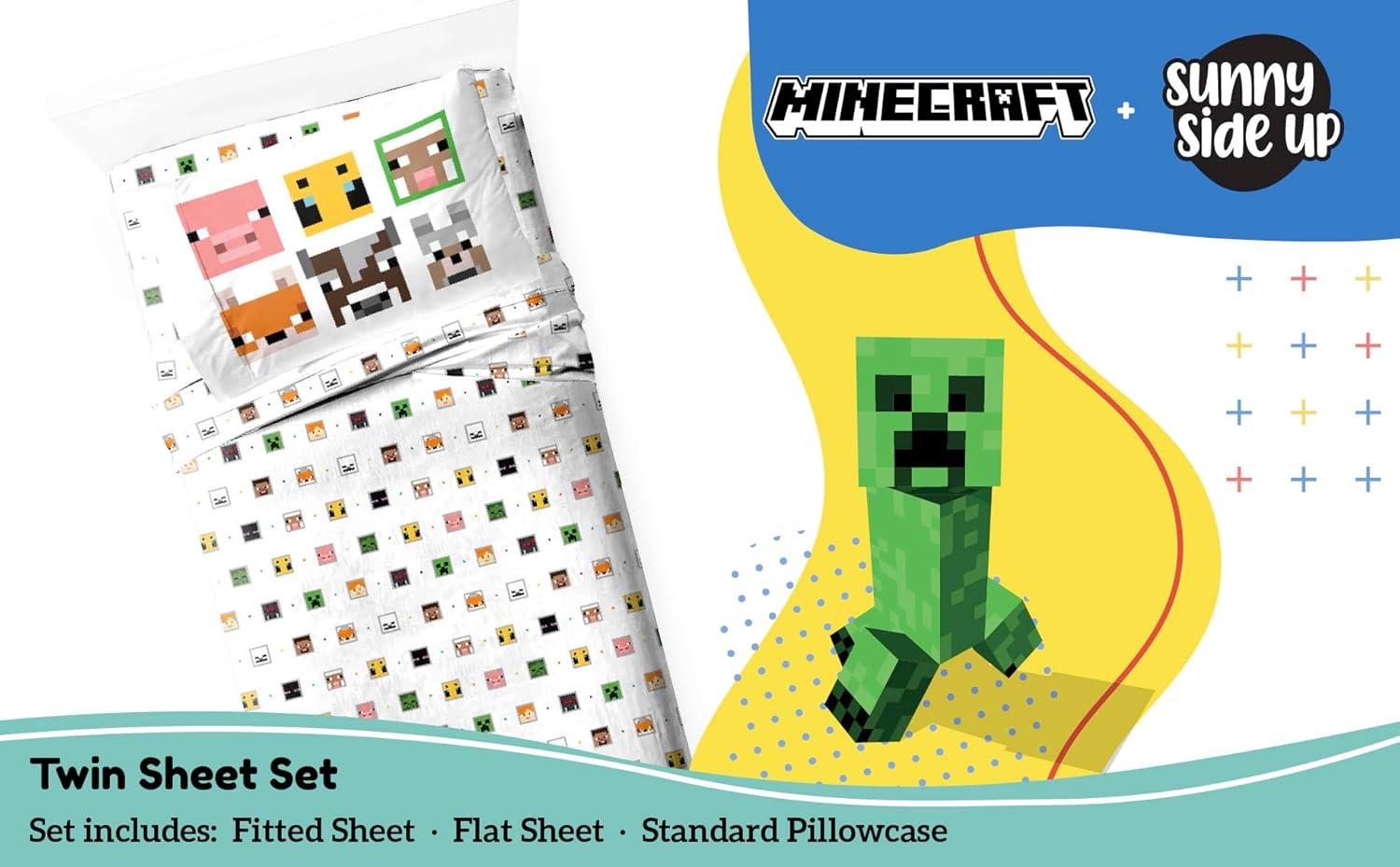 imageSunny Side Up Bluey amp Friends Full Sheet Set 4 Piece Kids Bedding Set Includes Pillow Cover Super Soft Microfiber SheetsWhite Minecraft