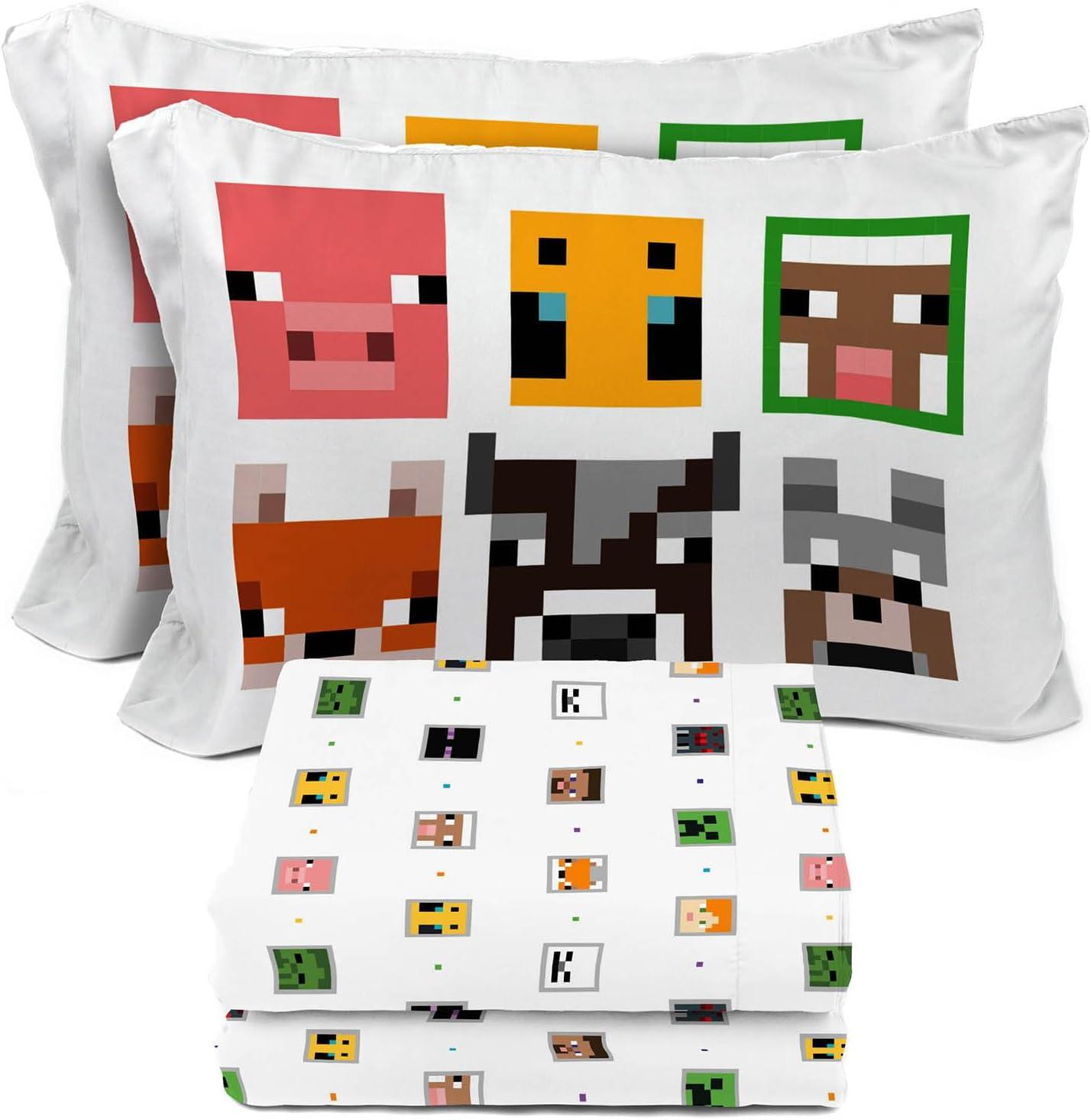 imageSunny Side Up Bluey amp Friends Full Sheet Set 4 Piece Kids Bedding Set Includes Pillow Cover Super Soft Microfiber SheetsWhite Minecraft