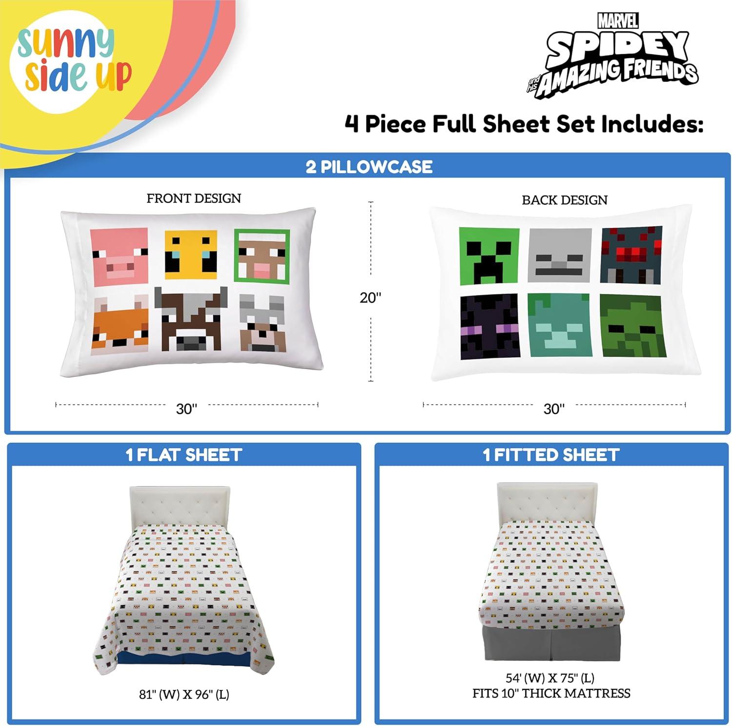imageSunny Side Up Bluey amp Friends Full Sheet Set 4 Piece Kids Bedding Set Includes Pillow Cover Super Soft Microfiber SheetsWhite Minecraft
