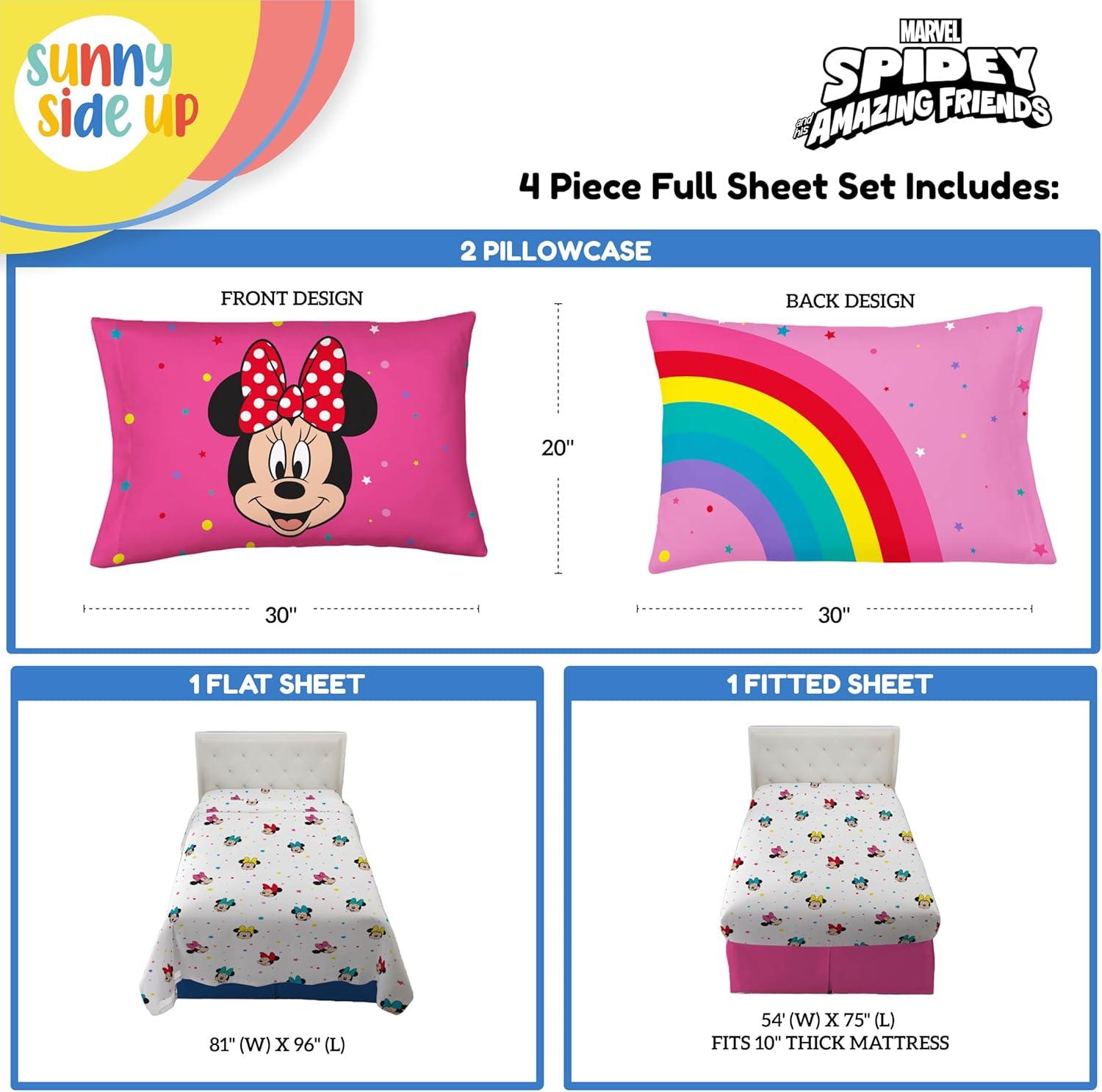 imageSunny Side Up Bluey amp Friends Full Sheet Set 4 Piece Kids Bedding Set Includes Pillow Cover Super Soft Microfiber SheetsWhite Minnie Mouse