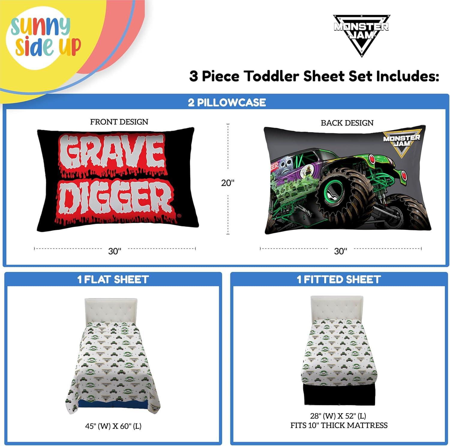 imageSunny Side Up Bluey amp Friends Full Sheet Set 4 Piece Kids Bedding Set Includes Pillow Cover Super Soft Microfiber SheetsWhite Monster Jam
