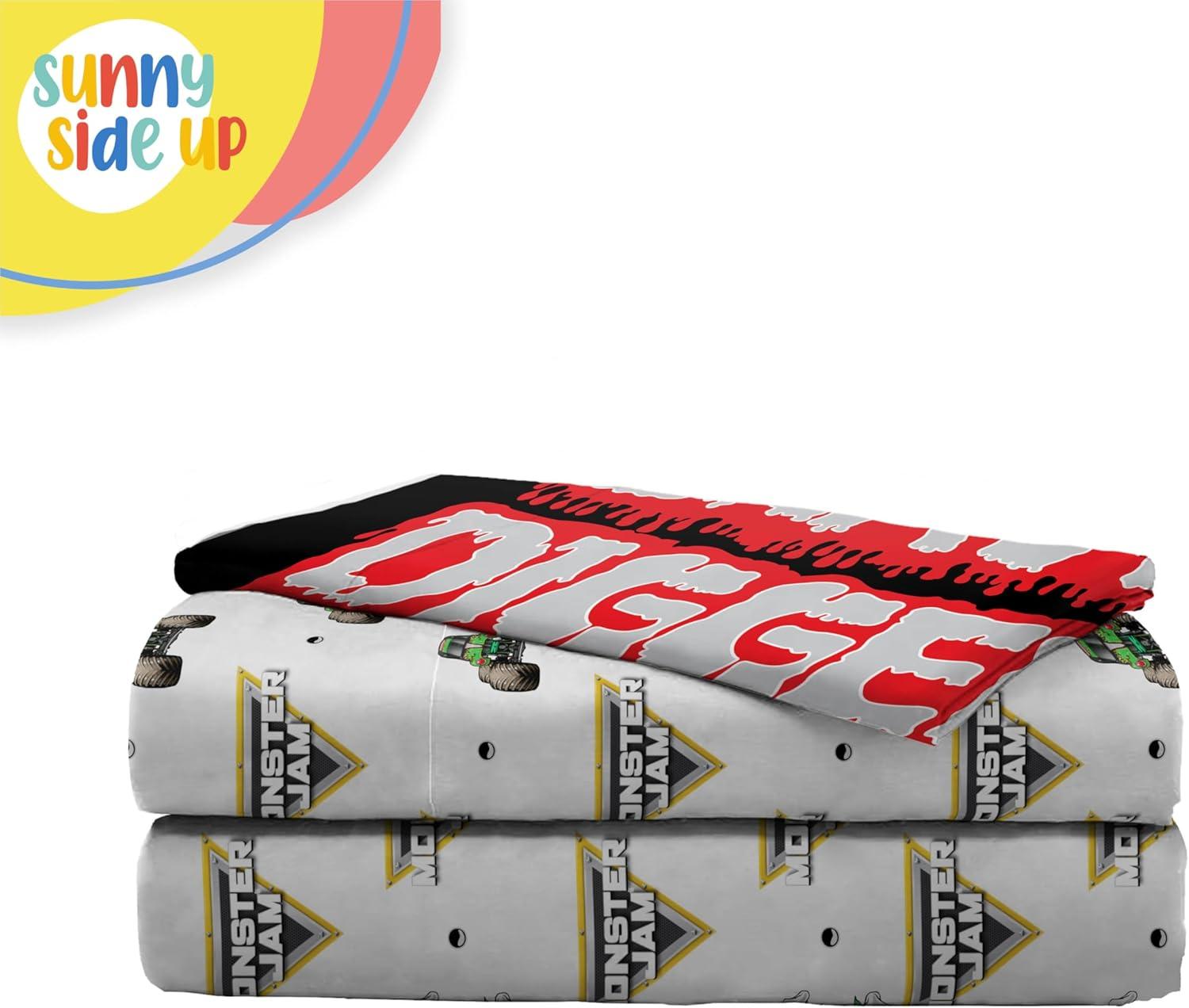 imageSunny Side Up Bluey amp Friends Full Sheet Set 4 Piece Kids Bedding Set Includes Pillow Cover Super Soft Microfiber SheetsWhite Monster Jam