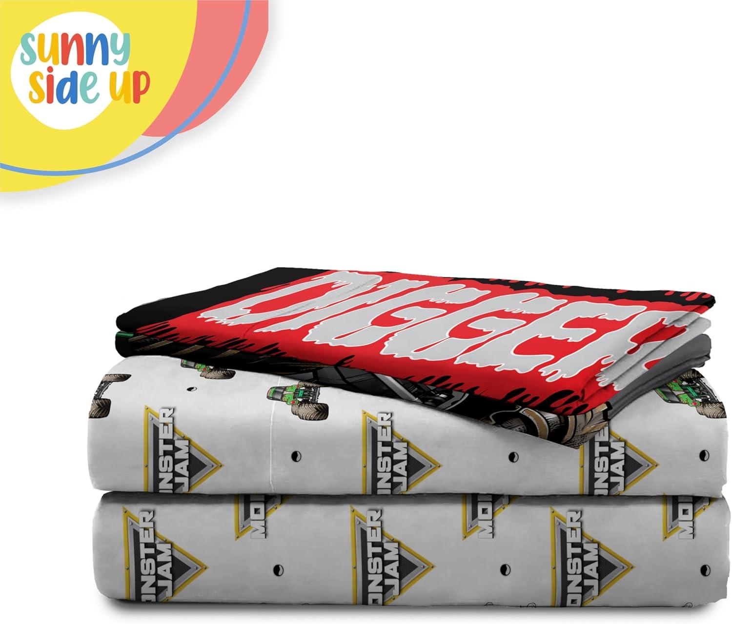 imageSunny Side Up Bluey amp Friends Full Sheet Set 4 Piece Kids Bedding Set Includes Pillow Cover Super Soft Microfiber SheetsWhite Monster Jam