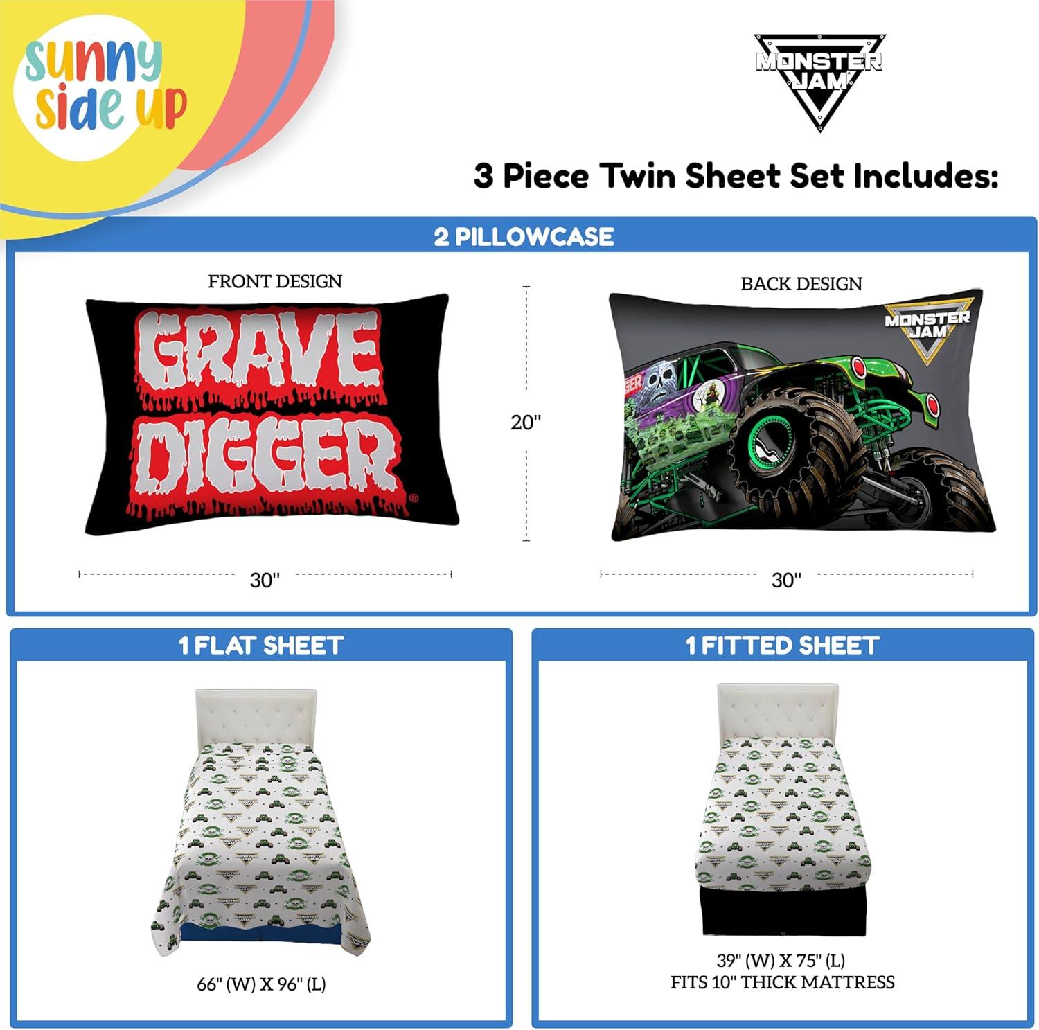 imageSunny Side Up Bluey amp Friends Full Sheet Set 4 Piece Kids Bedding Set Includes Pillow Cover Super Soft Microfiber SheetsWhite Monster Jam