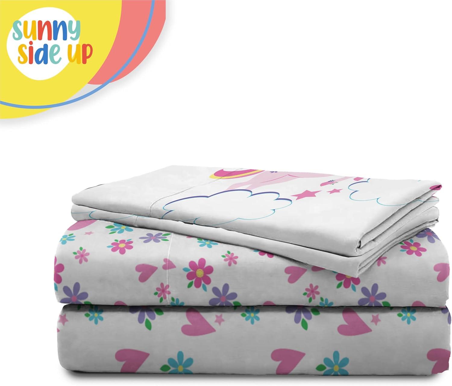 imageSunny Side Up Bluey amp Friends Full Sheet Set 4 Piece Kids Bedding Set Includes Pillow Cover Super Soft Microfiber SheetsWhite Rainbow Unicorn