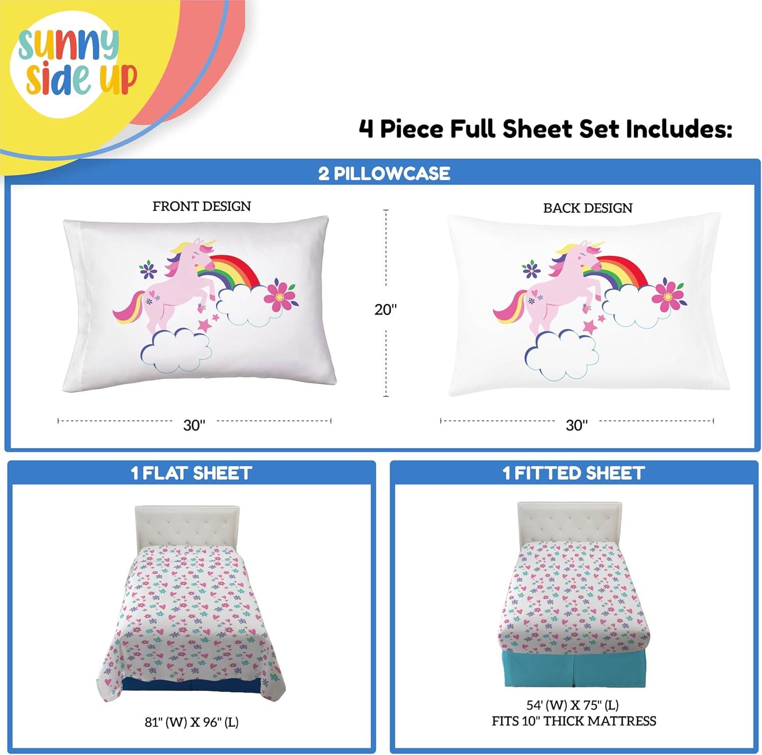 imageSunny Side Up Bluey amp Friends Full Sheet Set 4 Piece Kids Bedding Set Includes Pillow Cover Super Soft Microfiber SheetsWhite Rainbow Unicorn