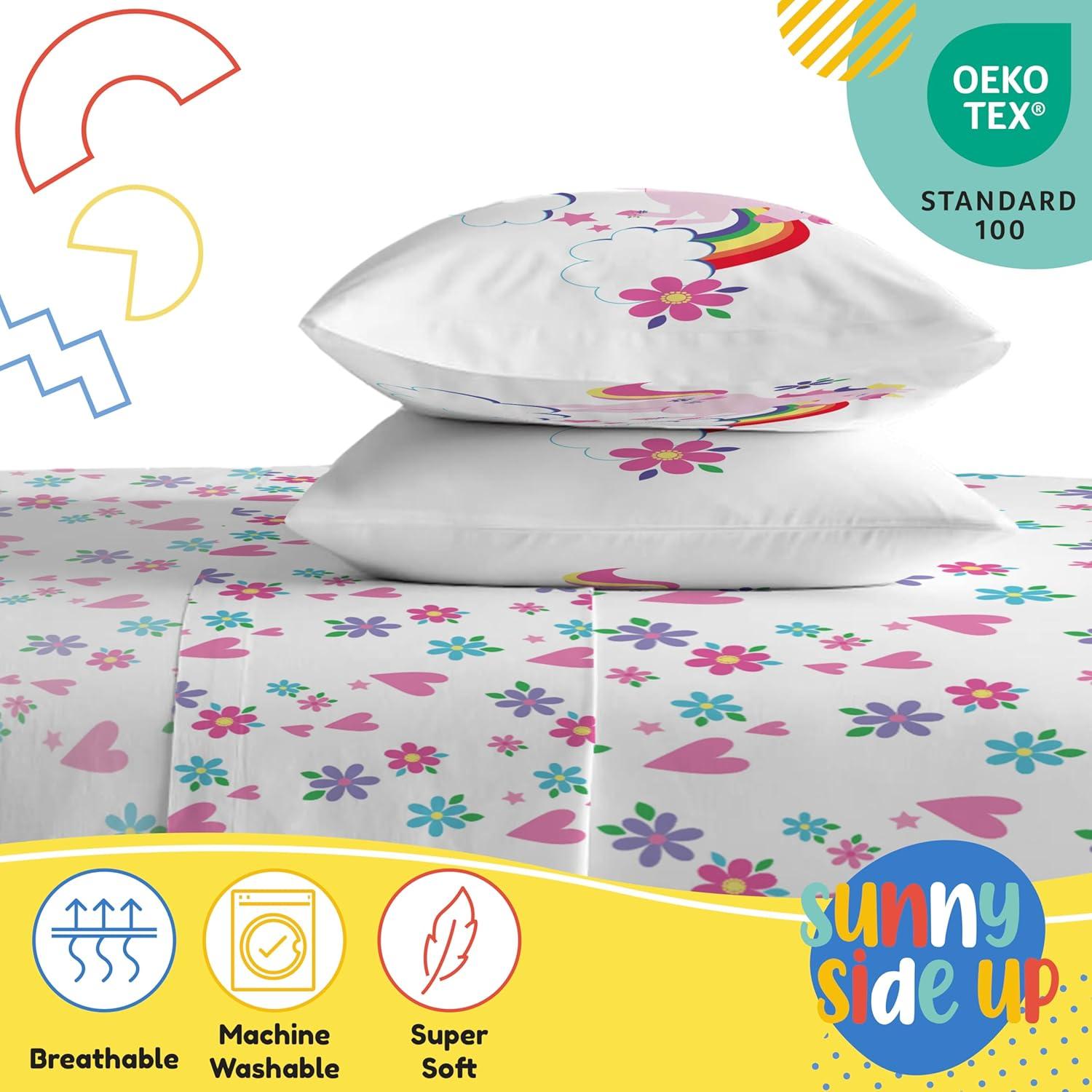 imageSunny Side Up Bluey amp Friends Full Sheet Set 4 Piece Kids Bedding Set Includes Pillow Cover Super Soft Microfiber SheetsWhite Rainbow Unicorn
