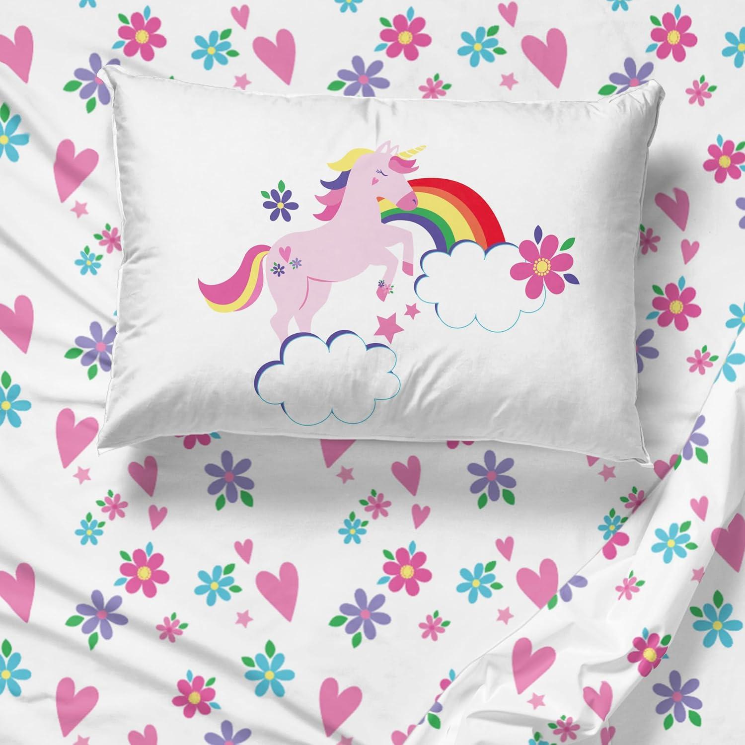 imageSunny Side Up Bluey amp Friends Full Sheet Set 4 Piece Kids Bedding Set Includes Pillow Cover Super Soft Microfiber SheetsWhite Rainbow Unicorn