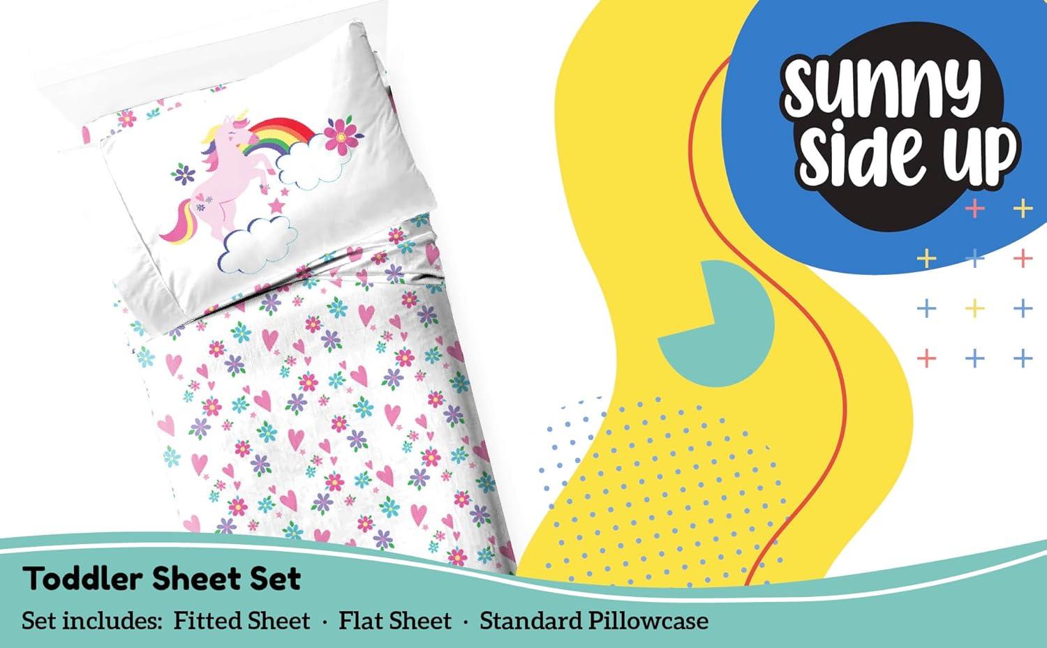 imageSunny Side Up Bluey amp Friends Full Sheet Set 4 Piece Kids Bedding Set Includes Pillow Cover Super Soft Microfiber SheetsWhite Rainbow Unicorn