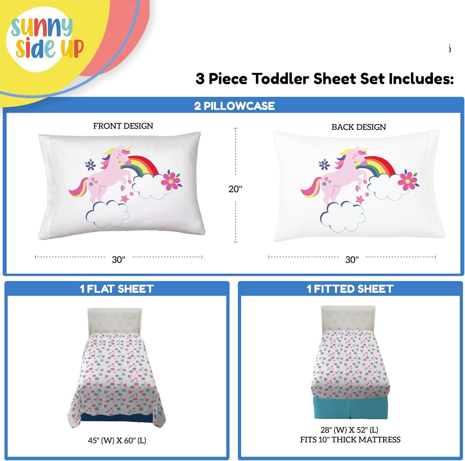 imageSunny Side Up Bluey amp Friends Full Sheet Set 4 Piece Kids Bedding Set Includes Pillow Cover Super Soft Microfiber SheetsWhite Rainbow Unicorn