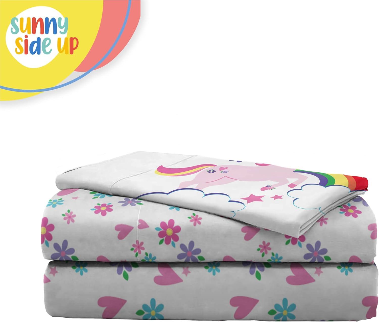 imageSunny Side Up Bluey amp Friends Full Sheet Set 4 Piece Kids Bedding Set Includes Pillow Cover Super Soft Microfiber SheetsWhite Rainbow Unicorn