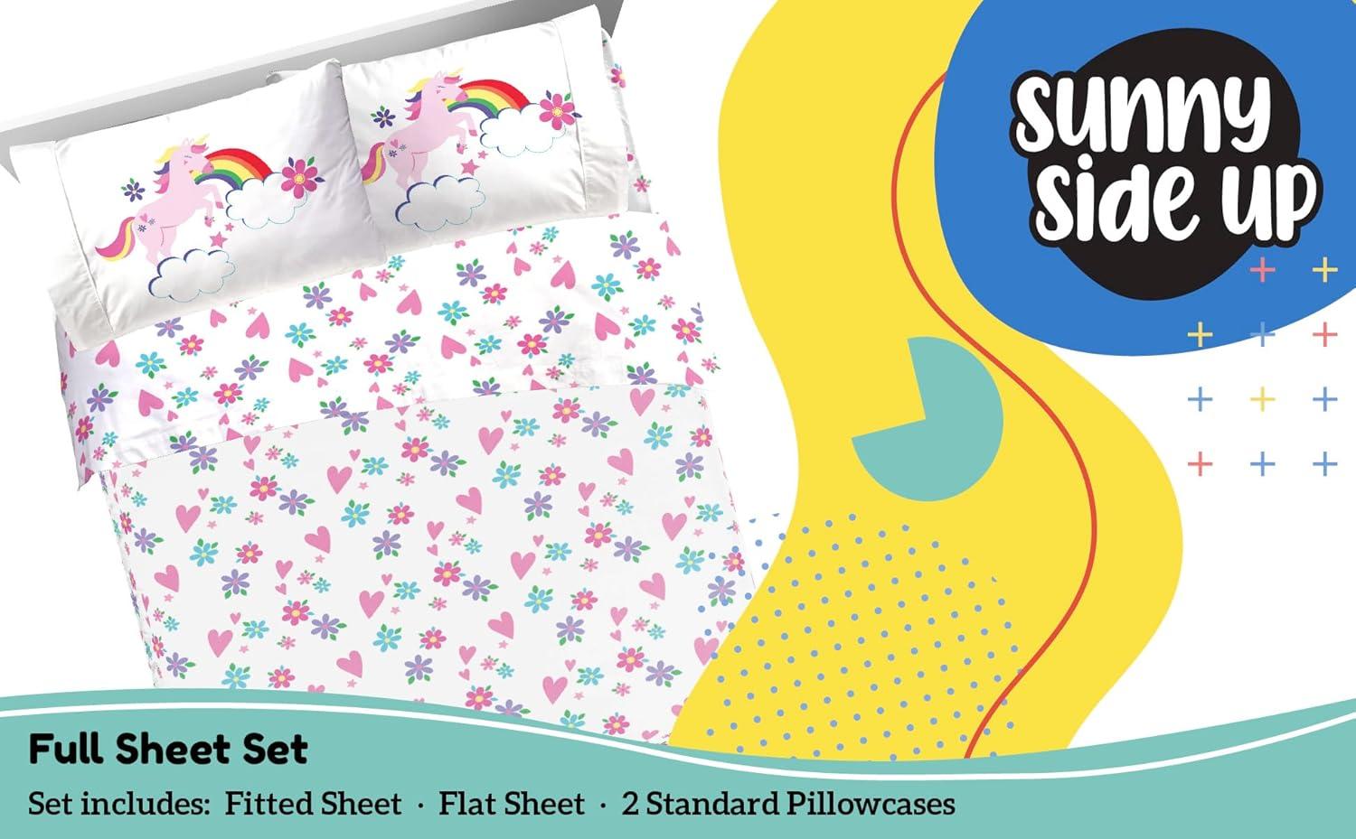 imageSunny Side Up Bluey amp Friends Full Sheet Set 4 Piece Kids Bedding Set Includes Pillow Cover Super Soft Microfiber SheetsWhite Rainbow Unicorn