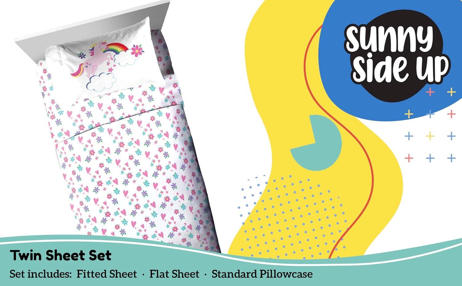imageSunny Side Up Bluey amp Friends Full Sheet Set 4 Piece Kids Bedding Set Includes Pillow Cover Super Soft Microfiber SheetsWhite Rainbow Unicorn