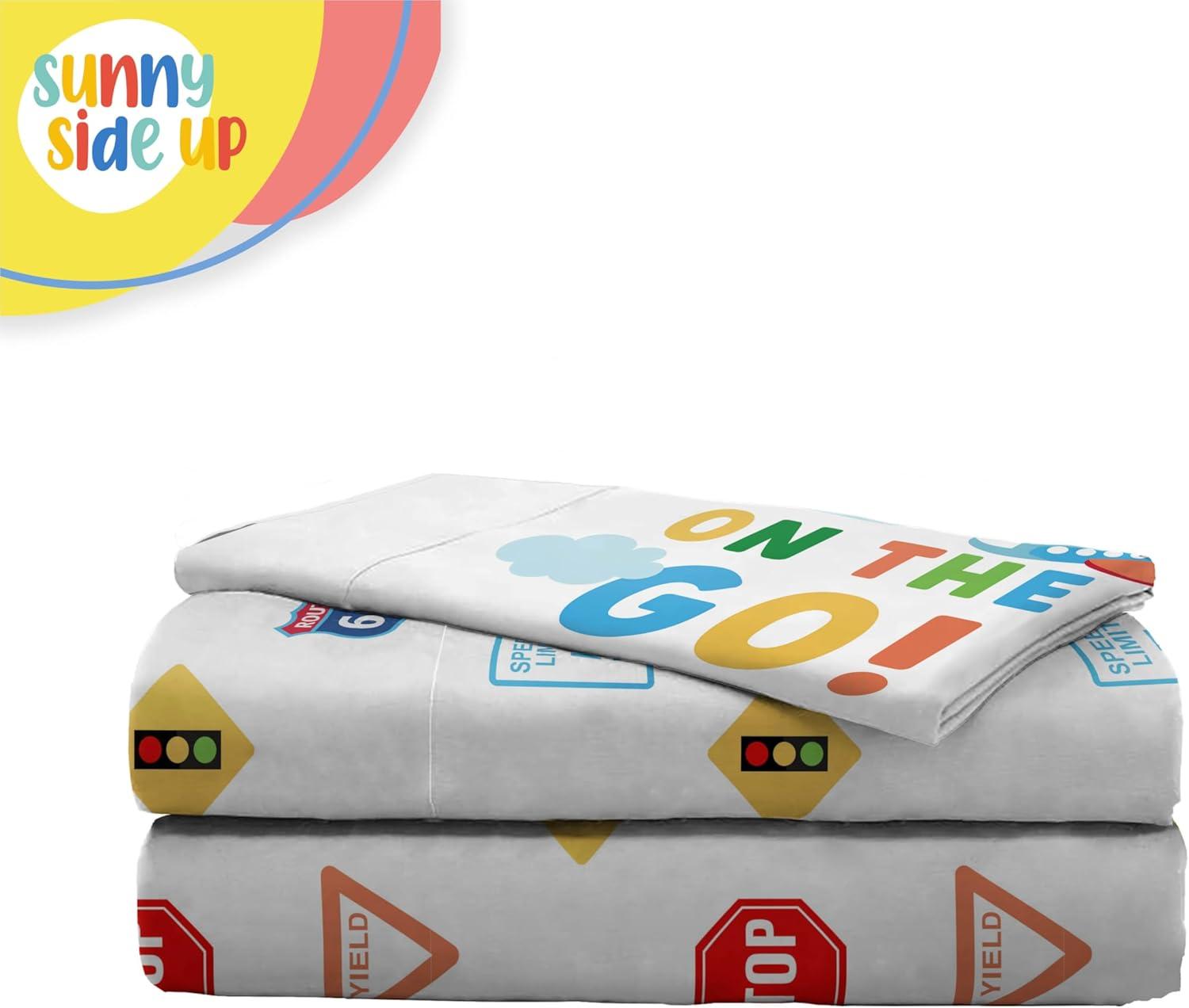 imageSunny Side Up Bluey amp Friends Full Sheet Set 4 Piece Kids Bedding Set Includes Pillow Cover Super Soft Microfiber SheetsWhite on the Go