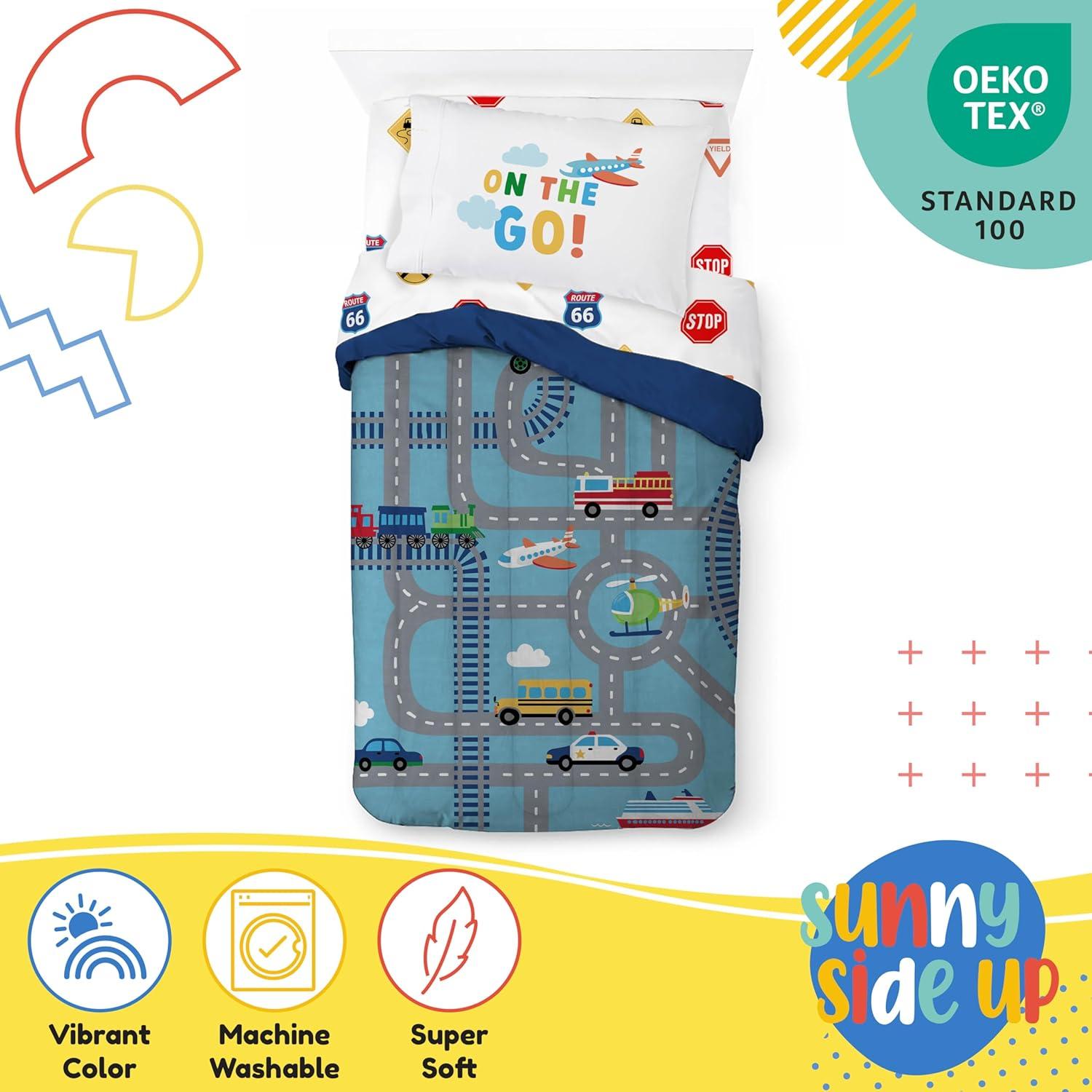imageSunny Side Up Bluey amp Friends Toddler Comforter Set 4 Piece Preschool Bedding Includes Comforter Sheets amp Pillow Cover Super Soft Microfiber Bed SetBlue on the Go