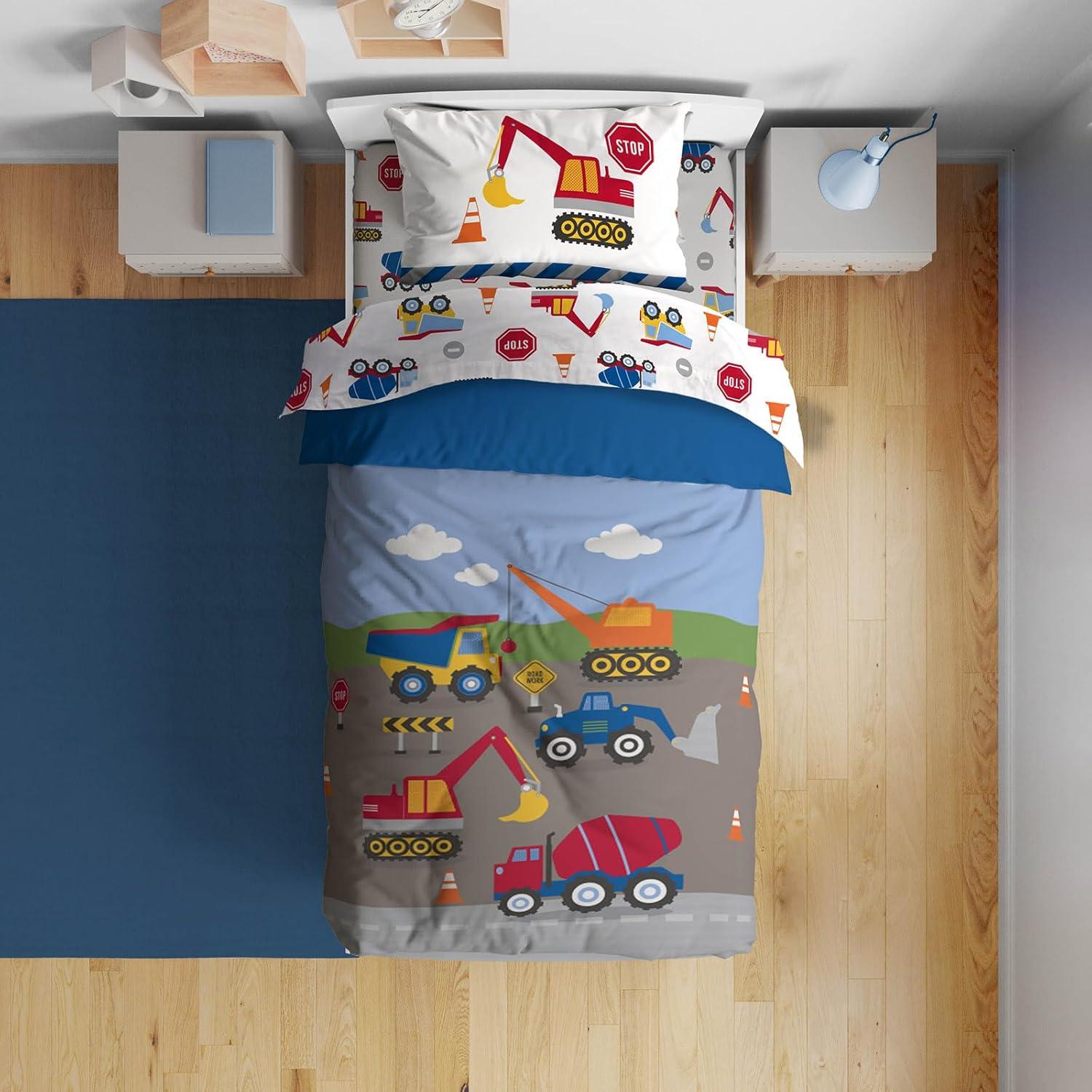 imageSunny Side Up Bluey amp Friends Toddler Comforter Set 4 Piece Preschool Bedding Includes Comforter Sheets amp Pillow Cover Super Soft Microfiber Bed SetMulti Construction Zone