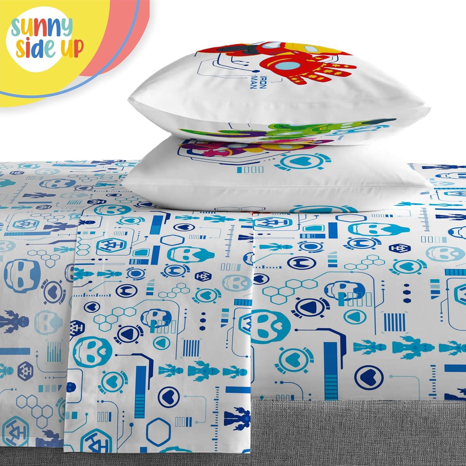imageSunny Side Up Bluey amp Friends Toddler Comforter Set 4 Piece Preschool Bedding Includes Comforter Sheets amp Pillow Cover Super Soft Microfiber Bed SetBlue Iron Man His Awesome Friends