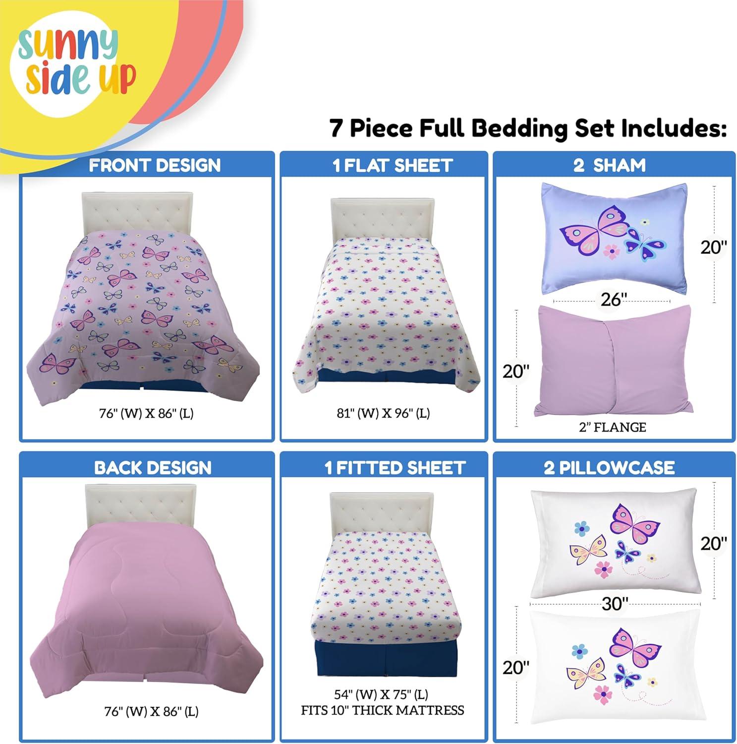 imageSunny Side Up Bluey amp Friends Toddler Comforter Set 4 Piece Preschool Bedding Includes Comforter Sheets amp Pillow Cover Super Soft Microfiber Bed SetPurple Butterfly