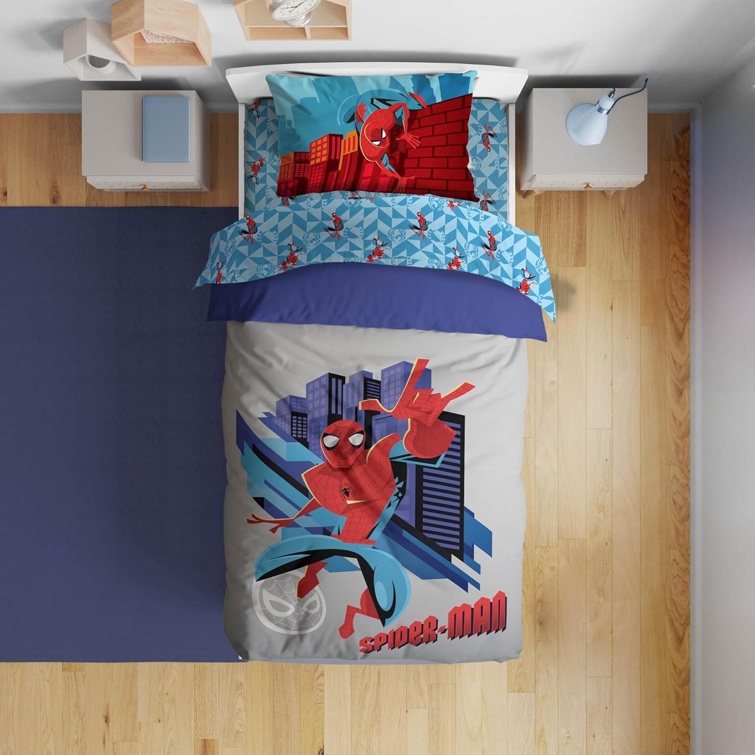 imageSunny Side Up Bluey amp Friends Toddler Comforter Set 4 Piece Preschool Bedding Includes Comforter Sheets amp Pillow Cover Super Soft Microfiber Bed SetGray Spiderman
