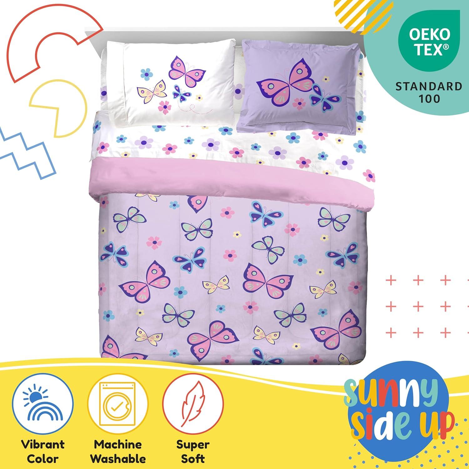 imageSunny Side Up Bluey amp Friends Toddler Comforter Set 4 Piece Preschool Bedding Includes Comforter Sheets amp Pillow Cover Super Soft Microfiber Bed SetPurple Butterfly