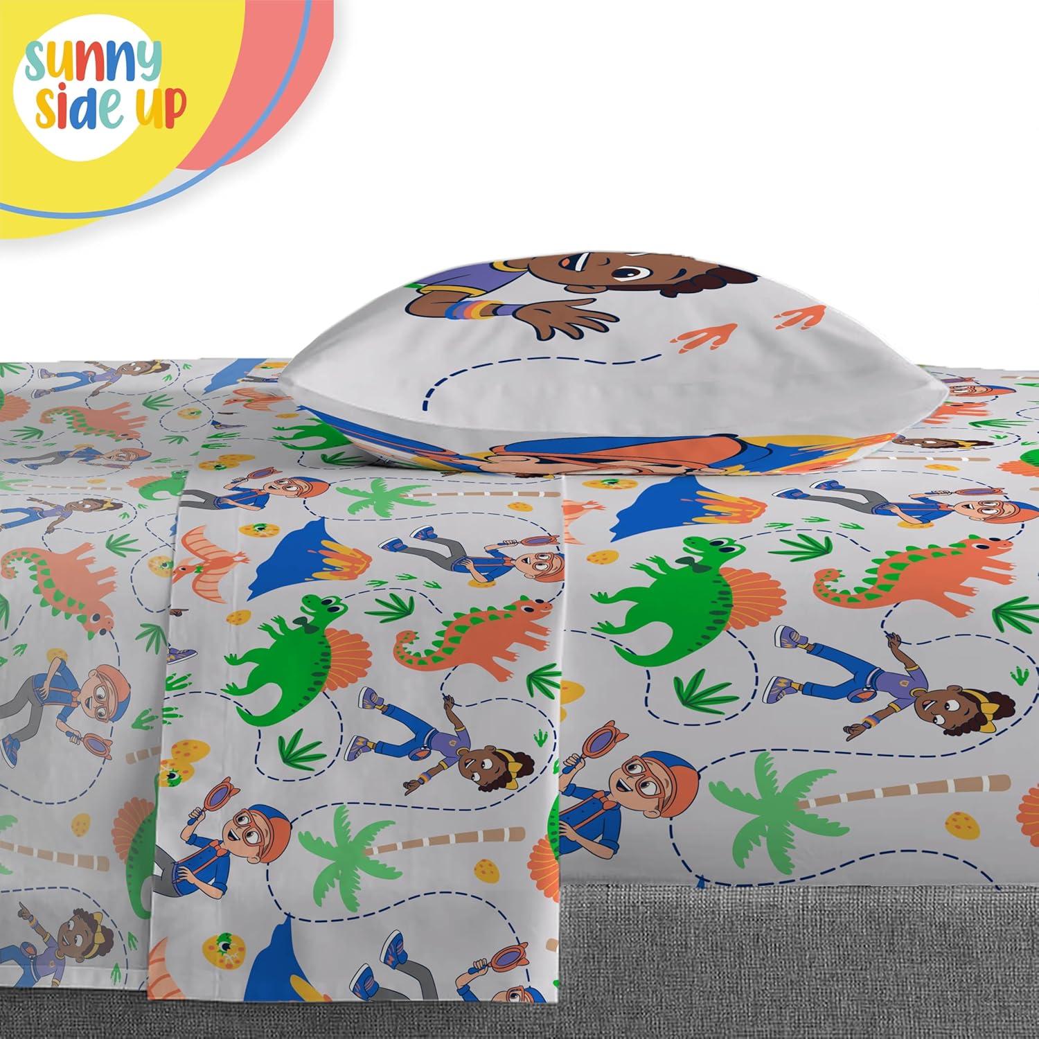 imageSunny Side Up Bluey amp Friends Toddler Comforter Set 4 Piece Preschool Bedding Includes Comforter Sheets amp Pillow Cover Super Soft Microfiber Bed SetBlue Blippi
