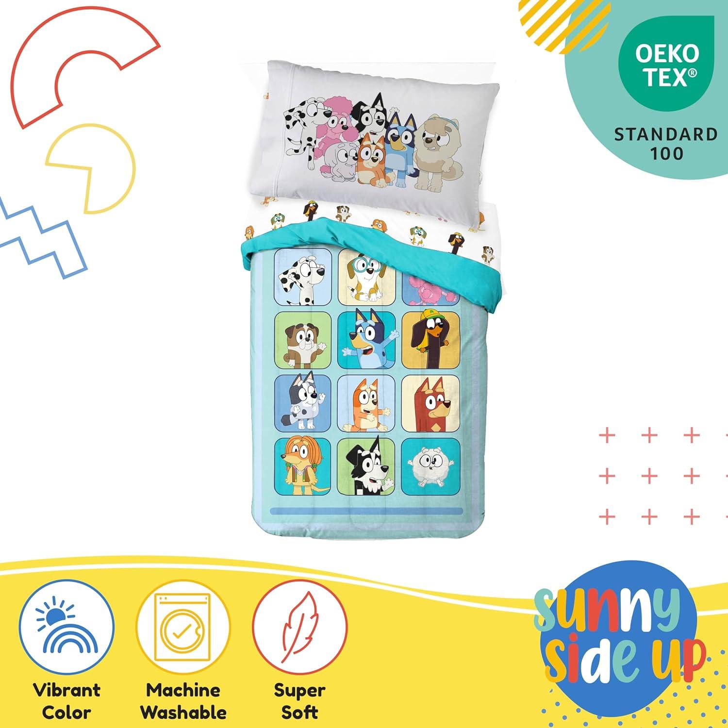 imageSunny Side Up Bluey amp Friends Toddler Comforter Set 4 Piece Preschool Bedding Includes Comforter Sheets amp Pillow Cover Super Soft Microfiber Bed SetMulti Bluey