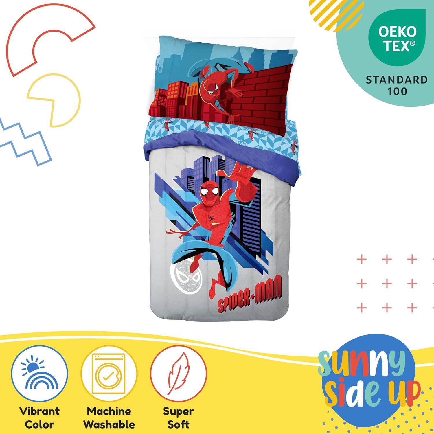 imageSunny Side Up Bluey amp Friends Toddler Comforter Set 4 Piece Preschool Bedding Includes Comforter Sheets amp Pillow Cover Super Soft Microfiber Bed SetGray Spiderman